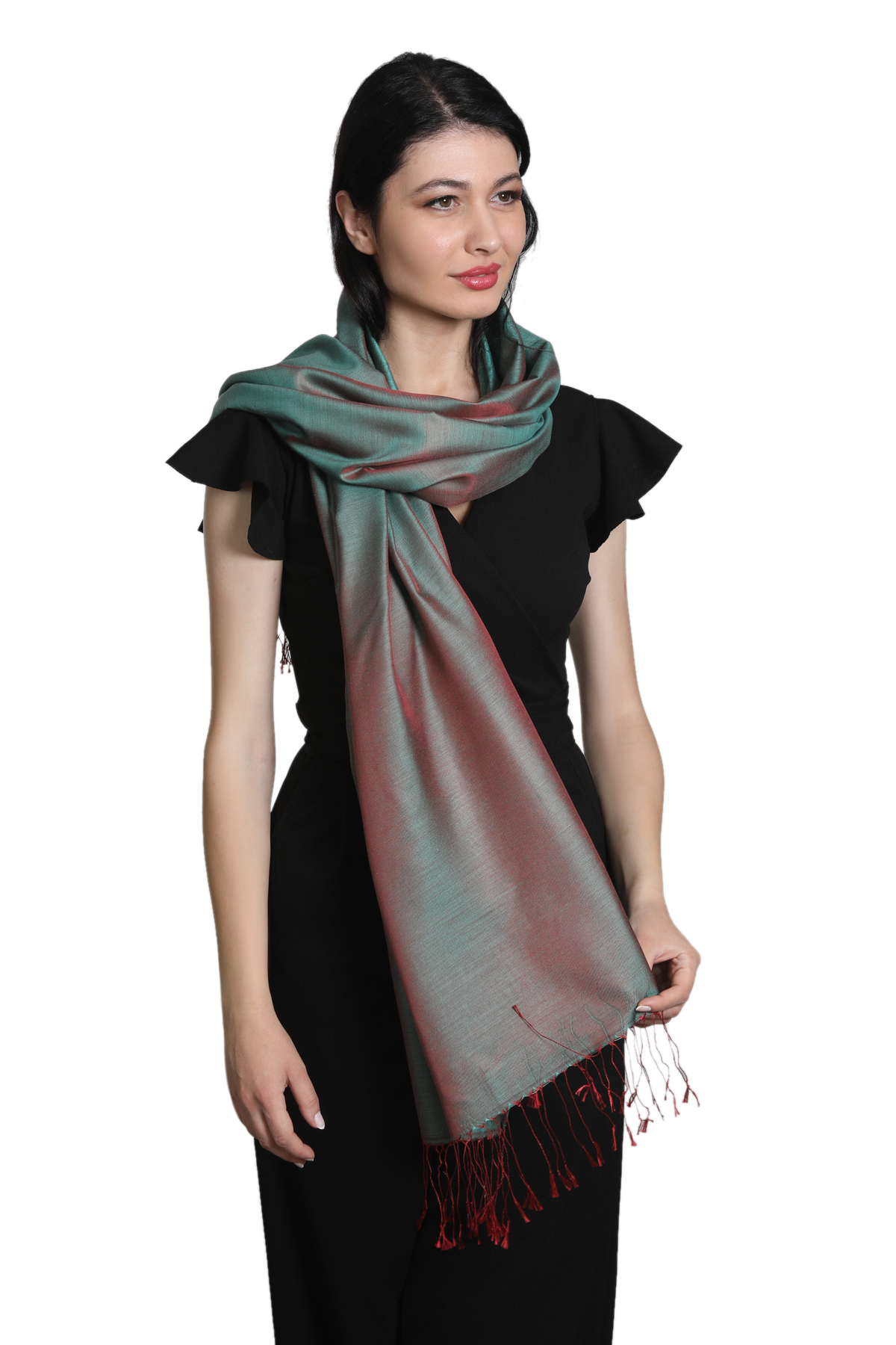 شال ابریشمی ساتن زنانه میستیک Mystic، سبز، مدل MS-383