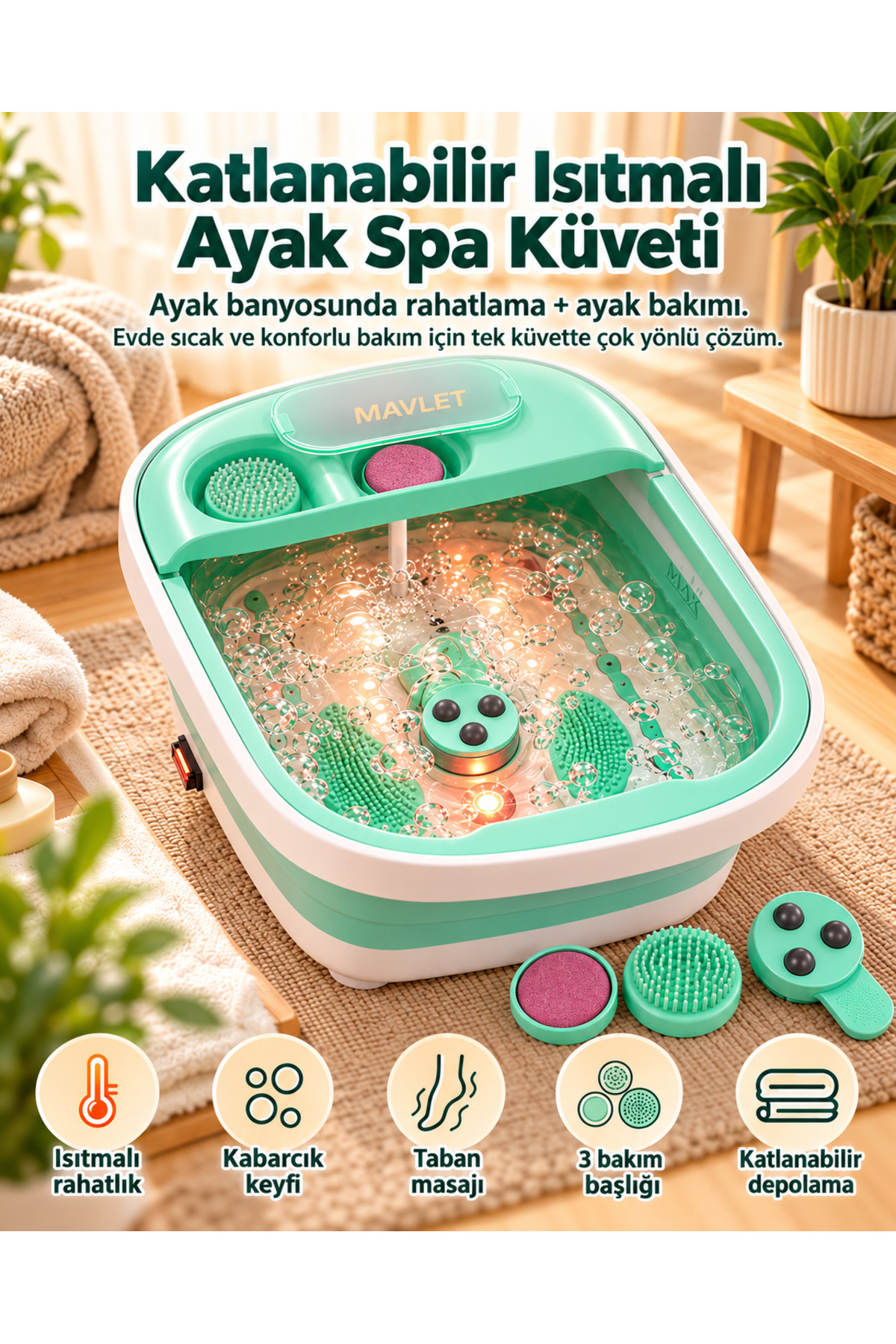 وان ماساژ پا تاشو ماولت MAVLET، مدل JK04004، ۸ لیتری با گرمایش و حباب هوا