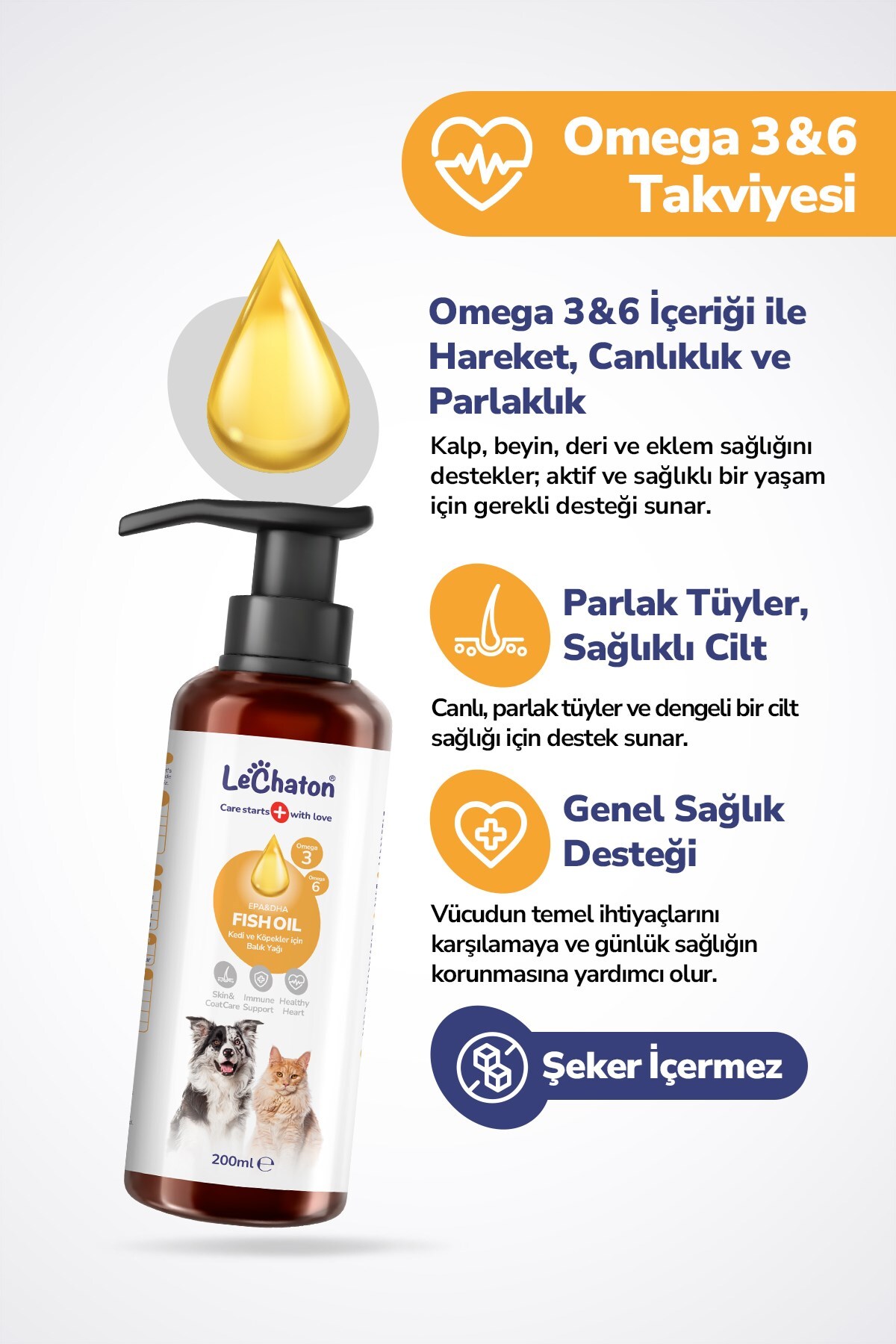 مکمل گربه لوشاتون پت کر LeChaton Pet Care، روغن ماهی، قطره و قرص