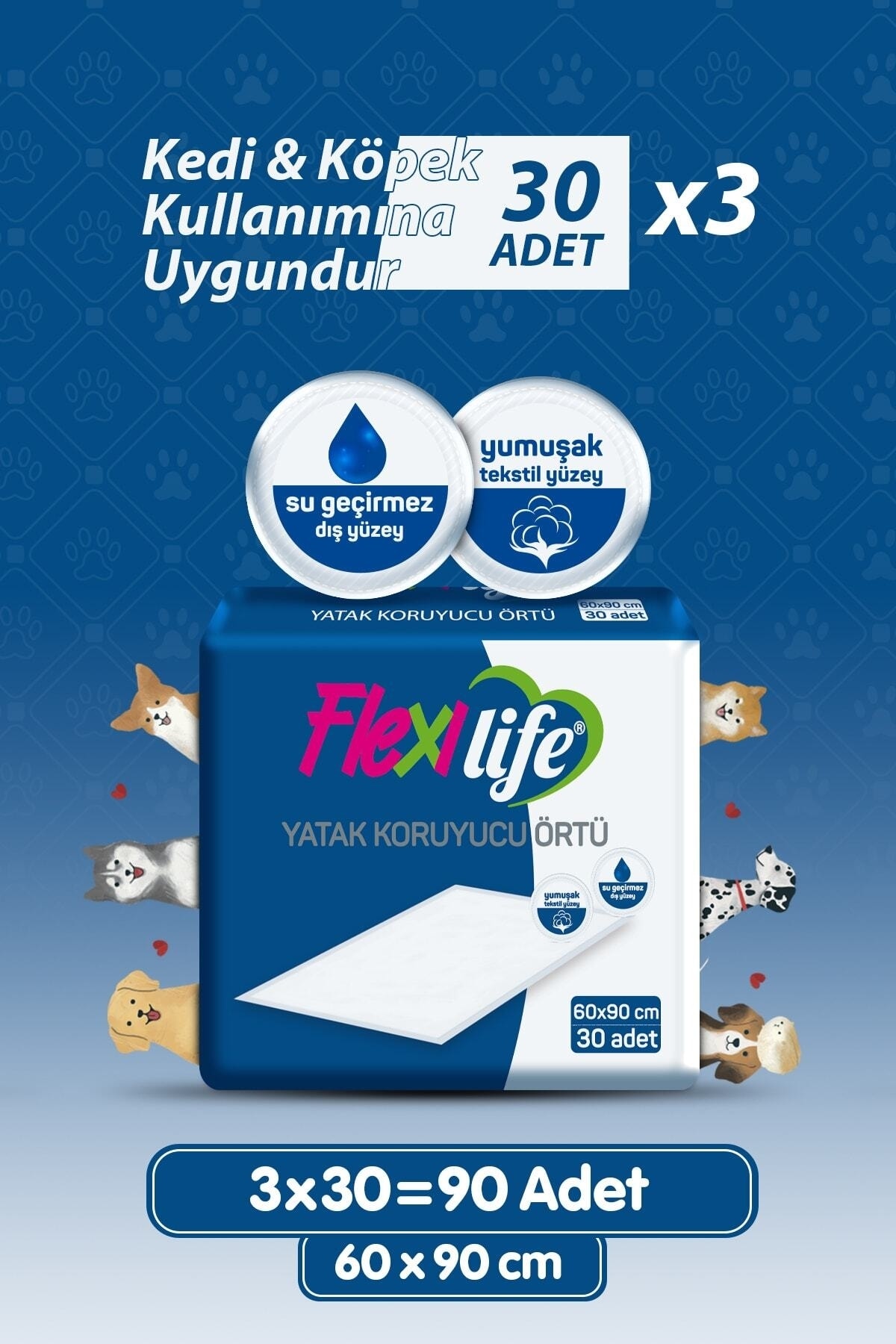 پد ادرار گربه و سگ فلکسی لایف Flexi Life، ۶۰×۹۰ سانتی‌متر، ۱۸۰ بار استفاده