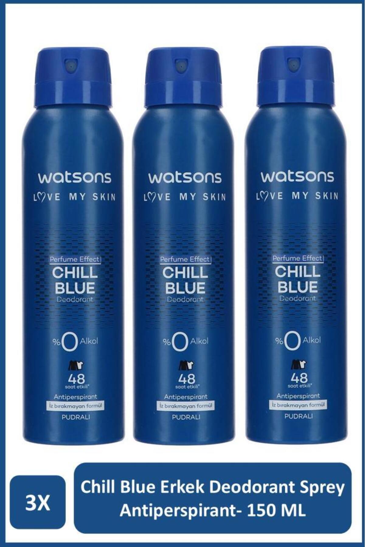 اسپری دئودورانت مردانه واتسونز Watsons Chill Blue پودری، بسته ۳ عددی ۱۵۰ میلی‌لیتری