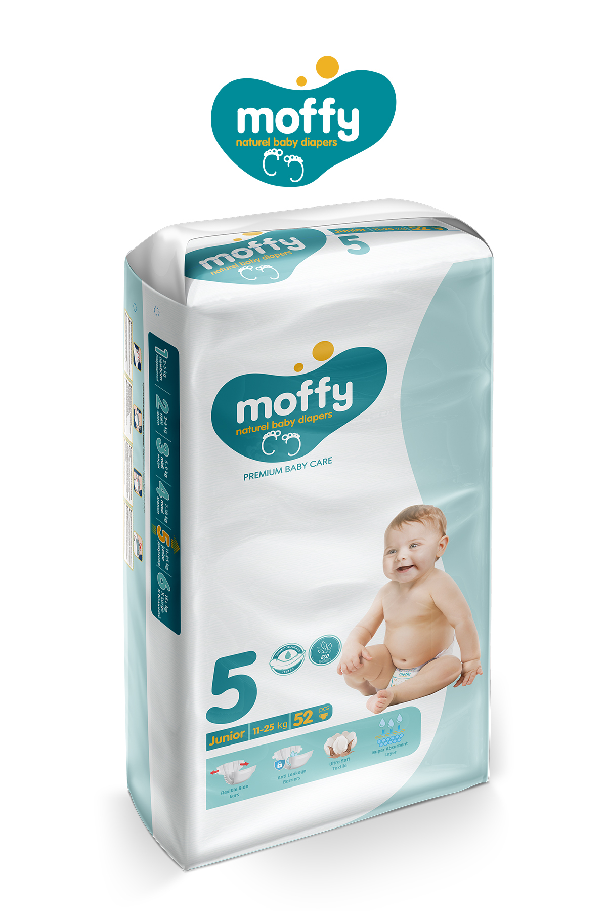 پوشک بچه JUNIOR NO 5 52X4 208 عددی اورجینال Moffy