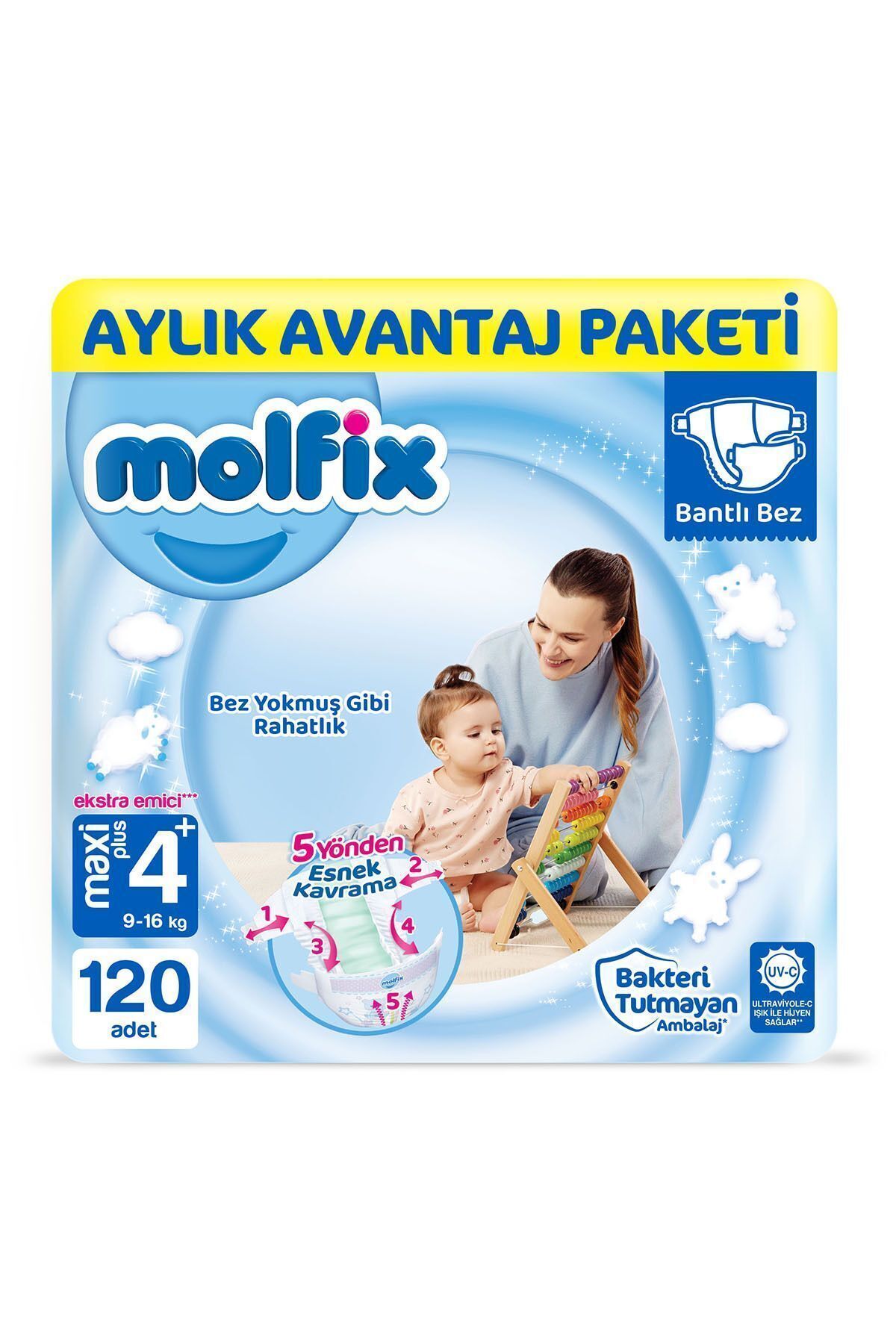 پوشک بچه سایز 4 MAXI PLUS ماهانه بسته 120 عددی اورجینال Molfix