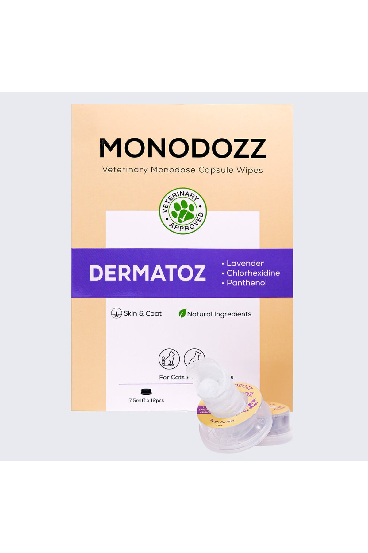 دستمال درموکازمتیک Push Up Capsule Wipes مونودوز MONODOZZ برای گربه و سگ