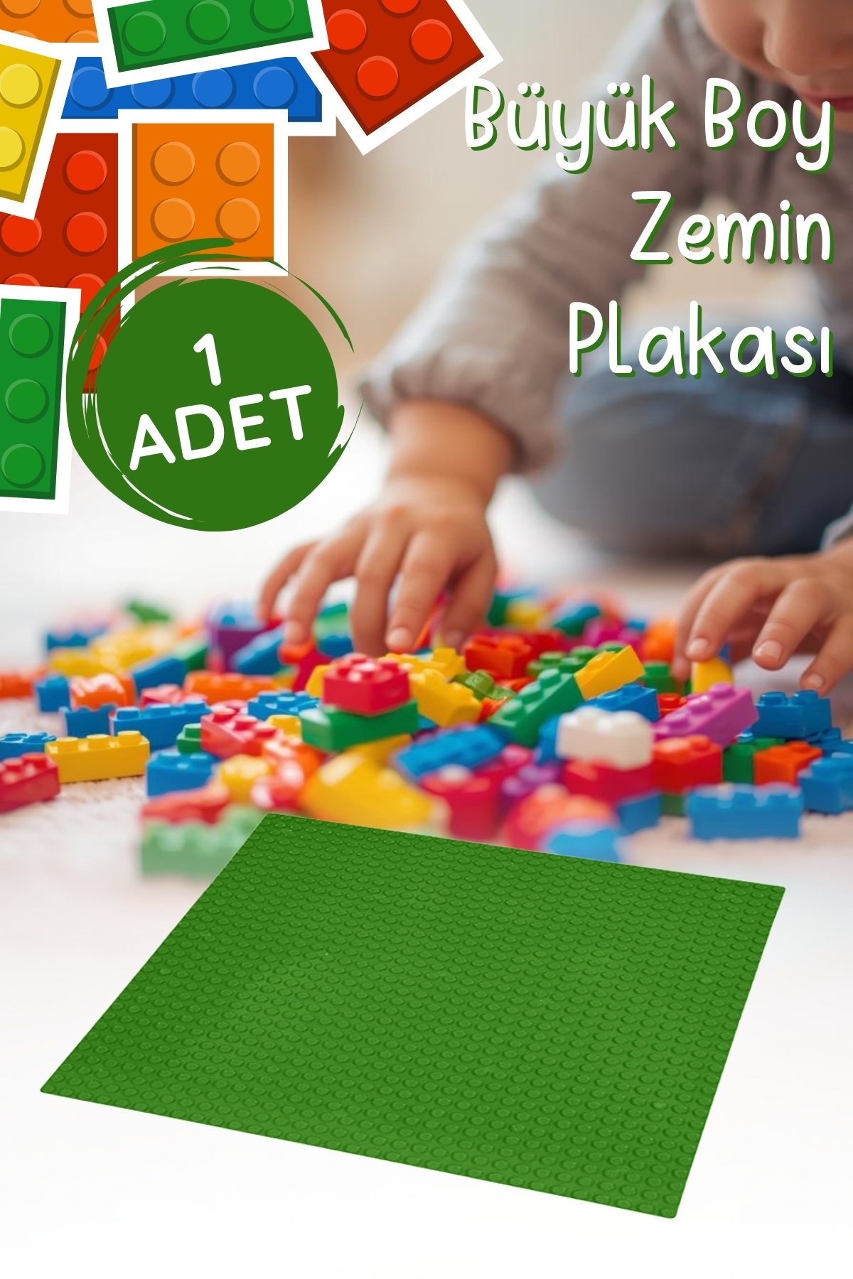 لگو و اسباب بازی های ساخت محور صفحه کف بلوک ساختمانی با اندازه بزرگ 25.5X25.5 سانتی متر 1 قطعه سبز از ترکیه Nandy Home