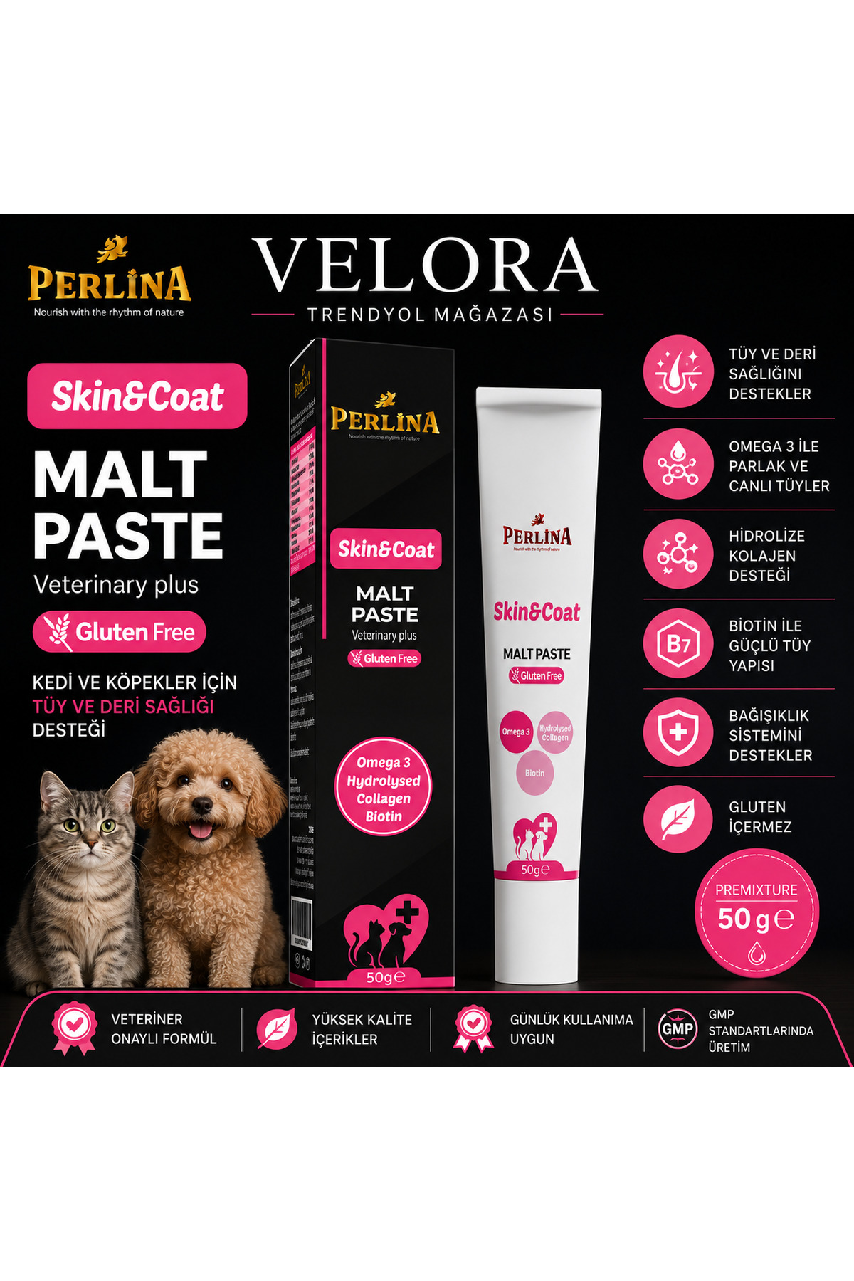خمیر مالت ۵۰ گرمی ولورا گروپ VELORA GRUP، سری Perlina Skin&Coat