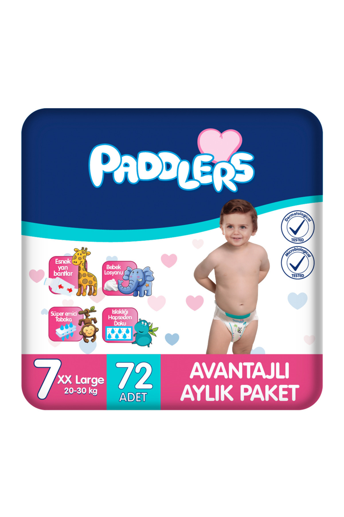 پوشک بچه سایز 7 XX LARGE 72 عددی 20 30 کیلوگرم بسته بندی ماهانه اورجینال Paddlers