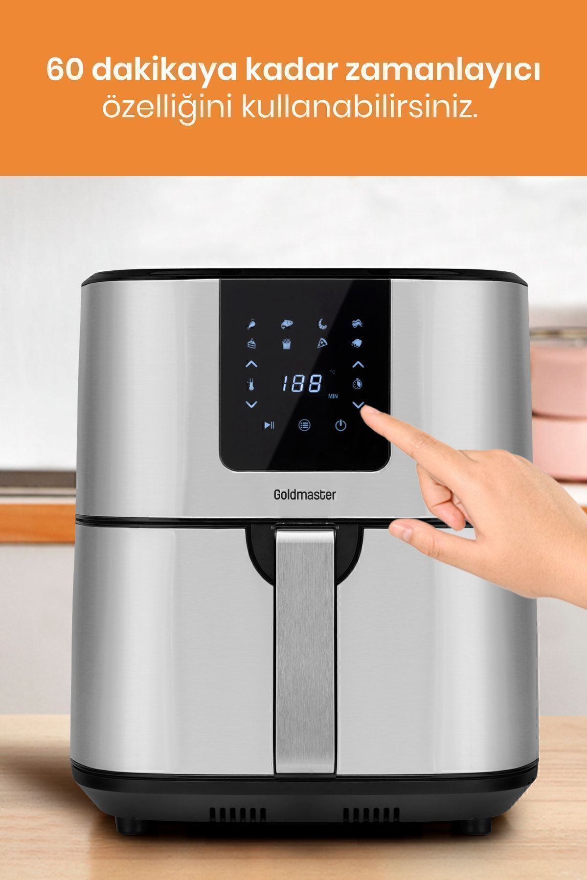 سرخ کن BRENDA 7 لیتری INOX محفظه بزرگ XXL هوای داغ با 8 تنظیم از پیش شده اورجینال GoldMaster