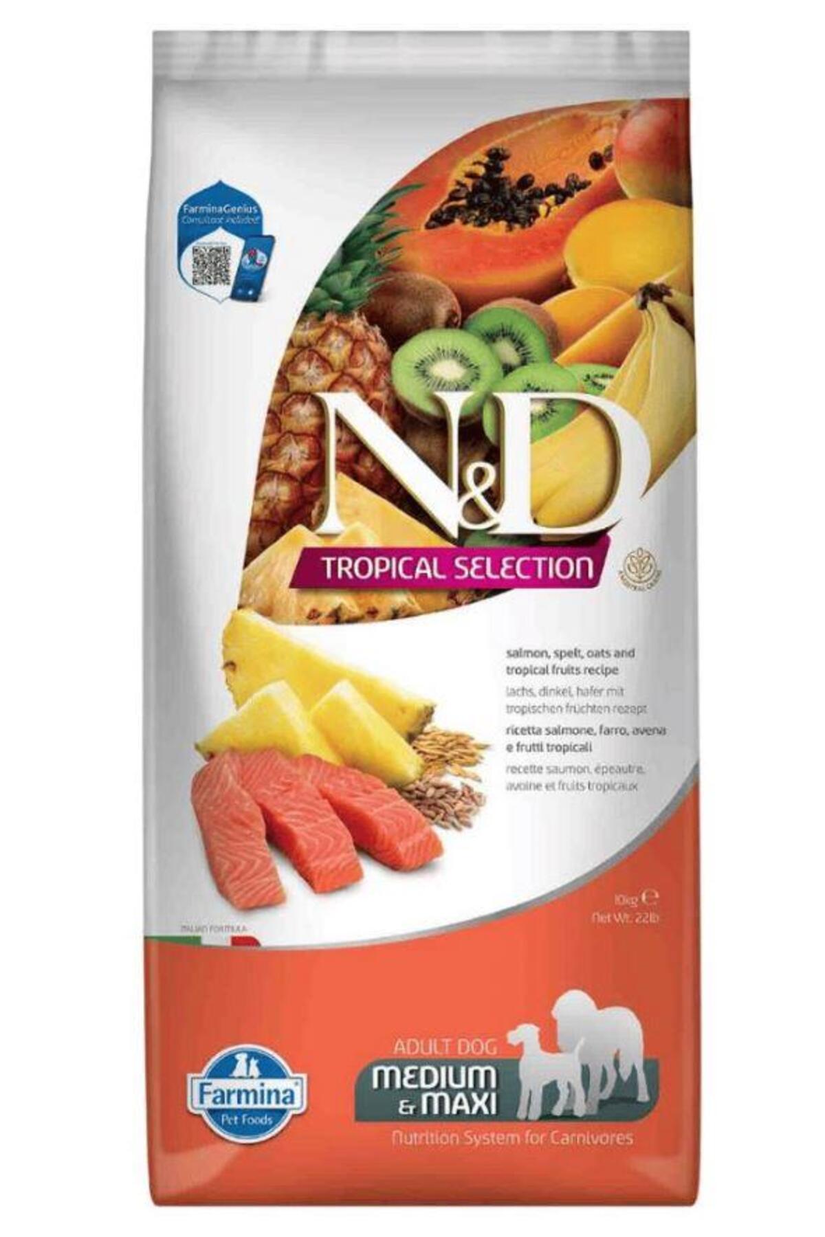 غذای خشک سگ بالغ ان‌اندی N&D Tropical Selection با طعم‌دهنده سالمون، ۱۰ کیلوگرمی