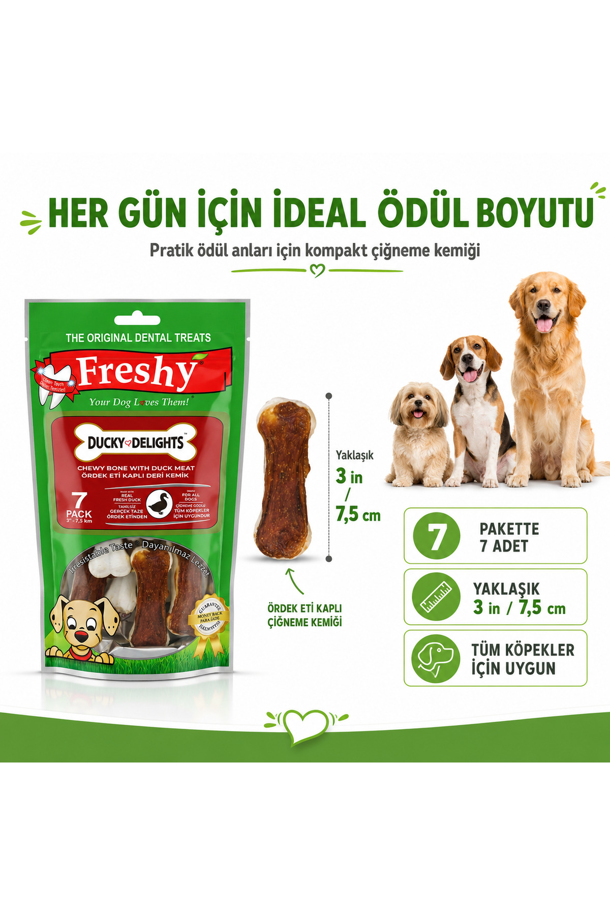 تشویقی استخوانی سگ فرشی Freshy، سری Duck Delights، مدل FR95، ۵ سانتی‌متر، بسته ۷ عددی