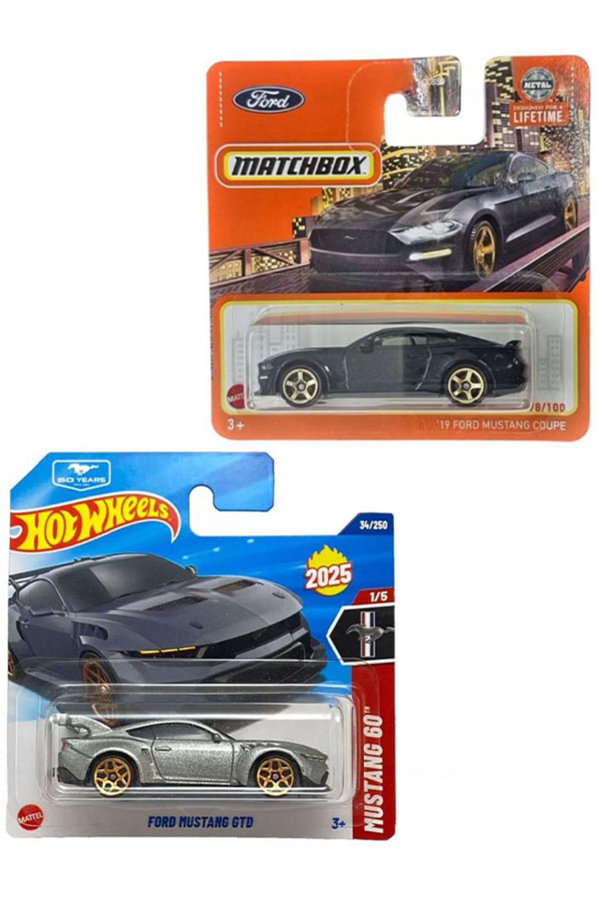 ماشین اسباب بازی 2 جعبه کبریت '19 فورد موستانگ کوپه مشکی و GTD خاکستری 1 64 از ترکیه HOT WHEELS