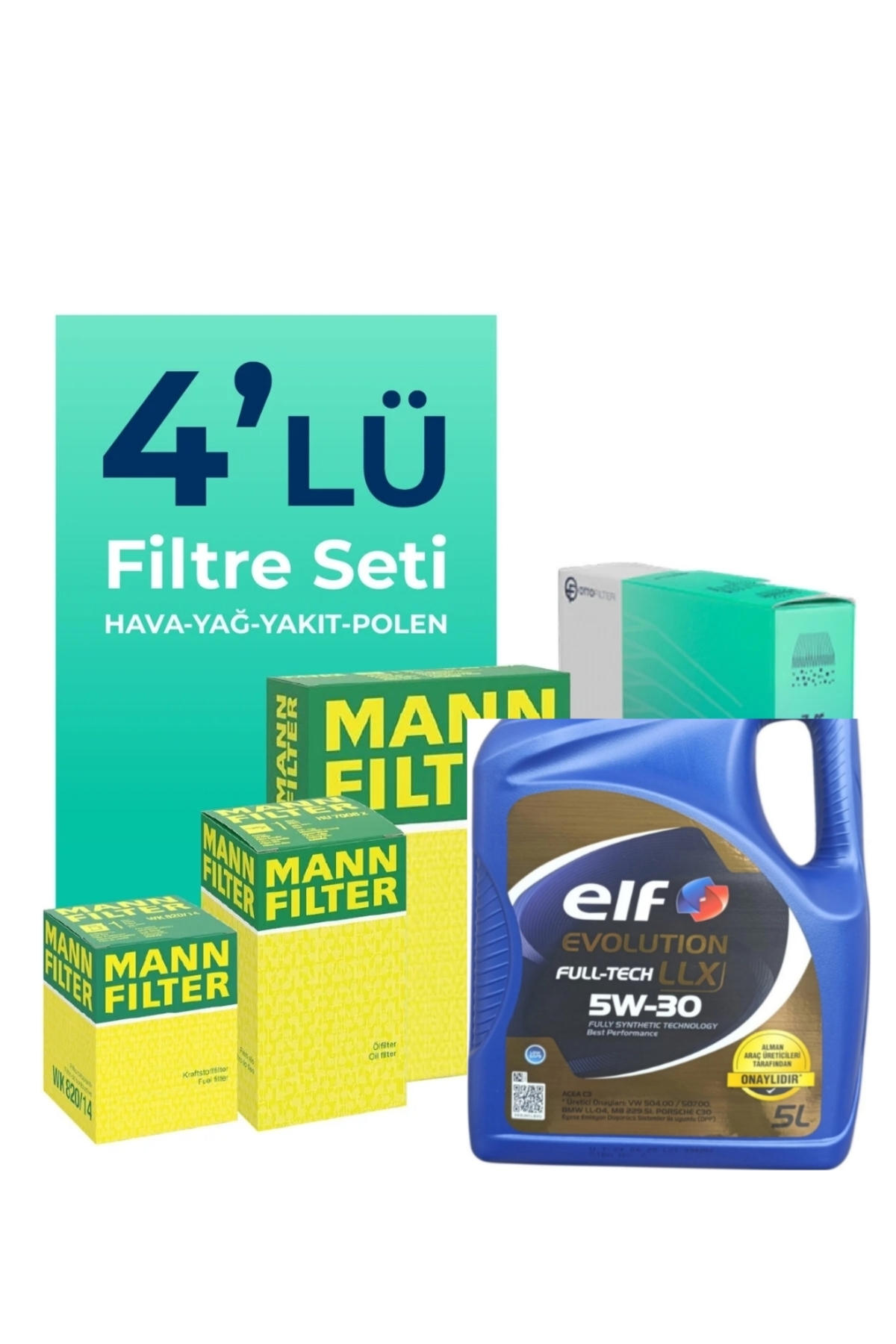 کیت سرویس فیلتر مان MANN فورد فوکوس ۱.۵ دیزل اتوماتیک، همراه روغن موتور ELF FULTECH LLX 5W30 پنج‌لیتری