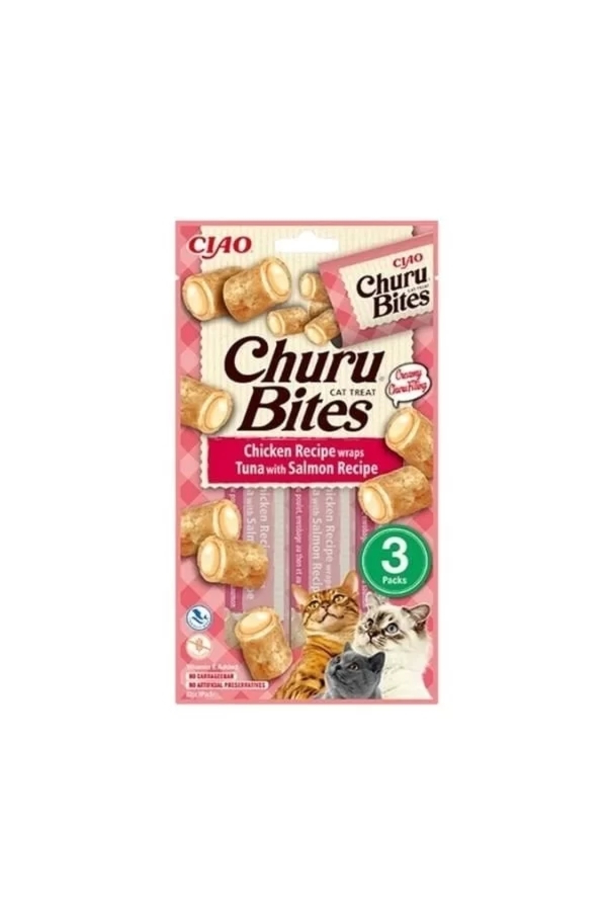 تشویقی گربه اینابا Inaba Ciao Churu Bites با روکش مرغ، تن و سالمون، ۳ عددی 10 gr