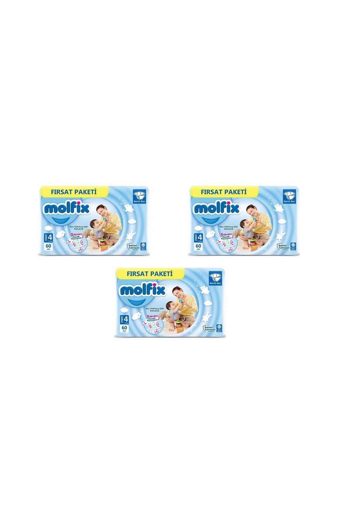 پوشک بچه سایز 4 ماکسی 7 14 کیلوگرم بسته فرصت 3 60 180 عددی اورجینال Molfix