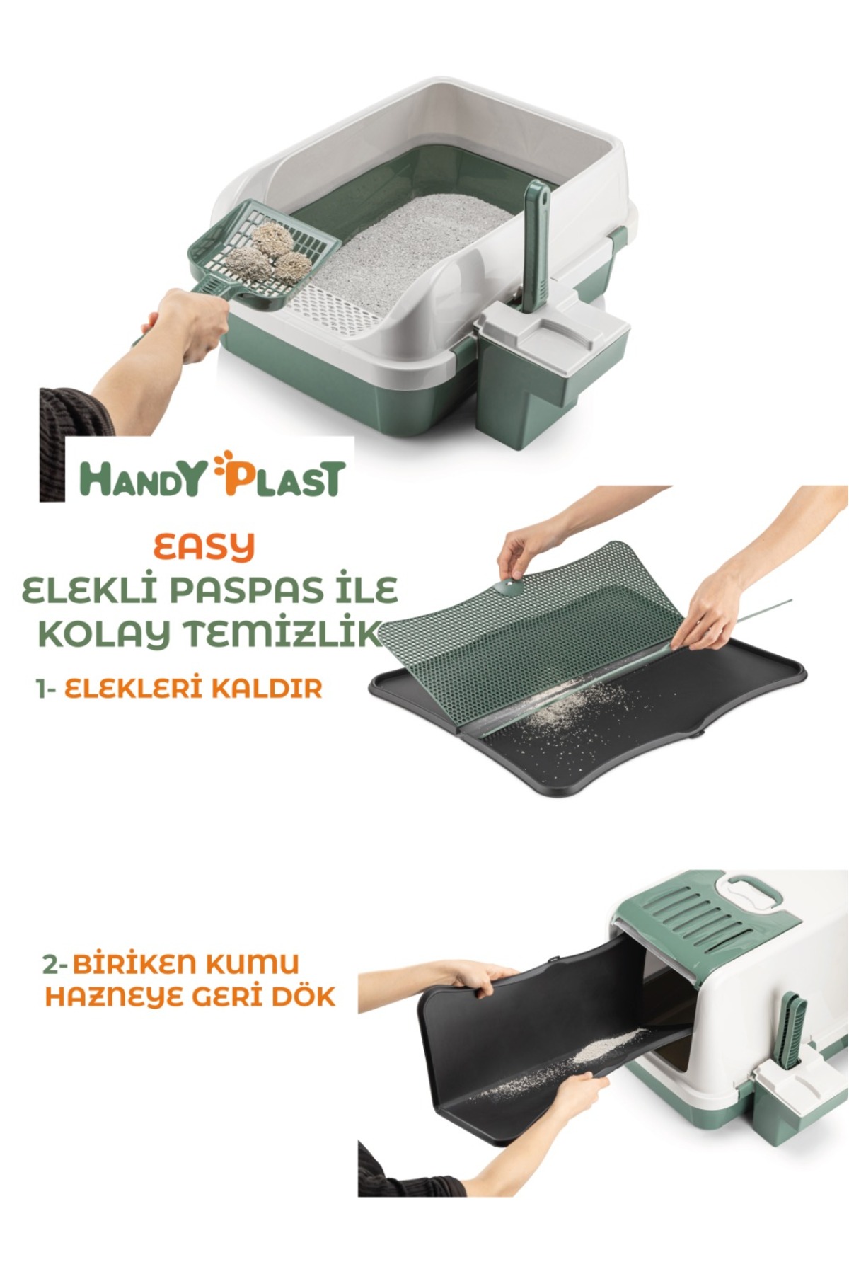 ست توالت گربه هندی پلاست Handy Plast مدل KİTTYCO-h، سرپوشیده و سبز