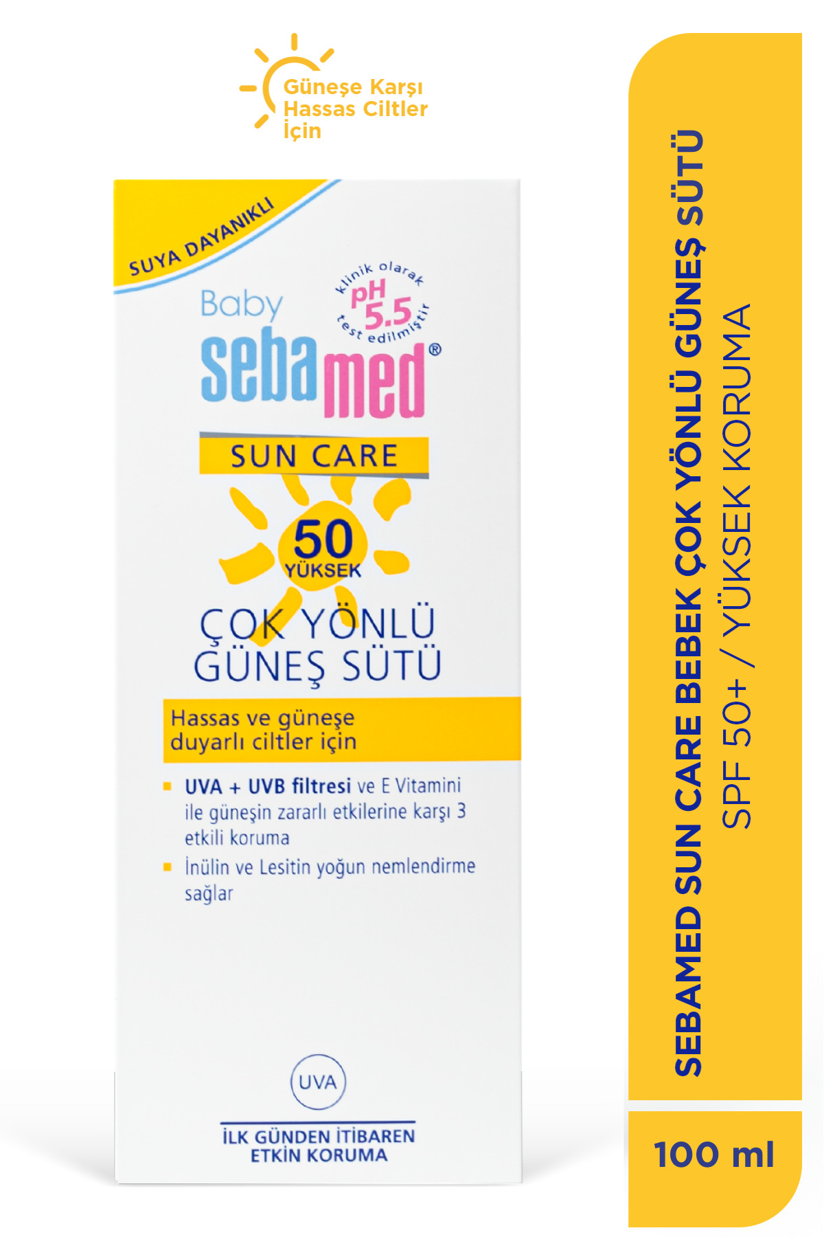 کرم ضد آفتاب کودک دخترانه و پسرانه بچگانه BABY SPF 50 UVA UVB فیلتر ویتامین E شیر پیشگیرانه همه جانبه خورشید 100 میل Sebamed