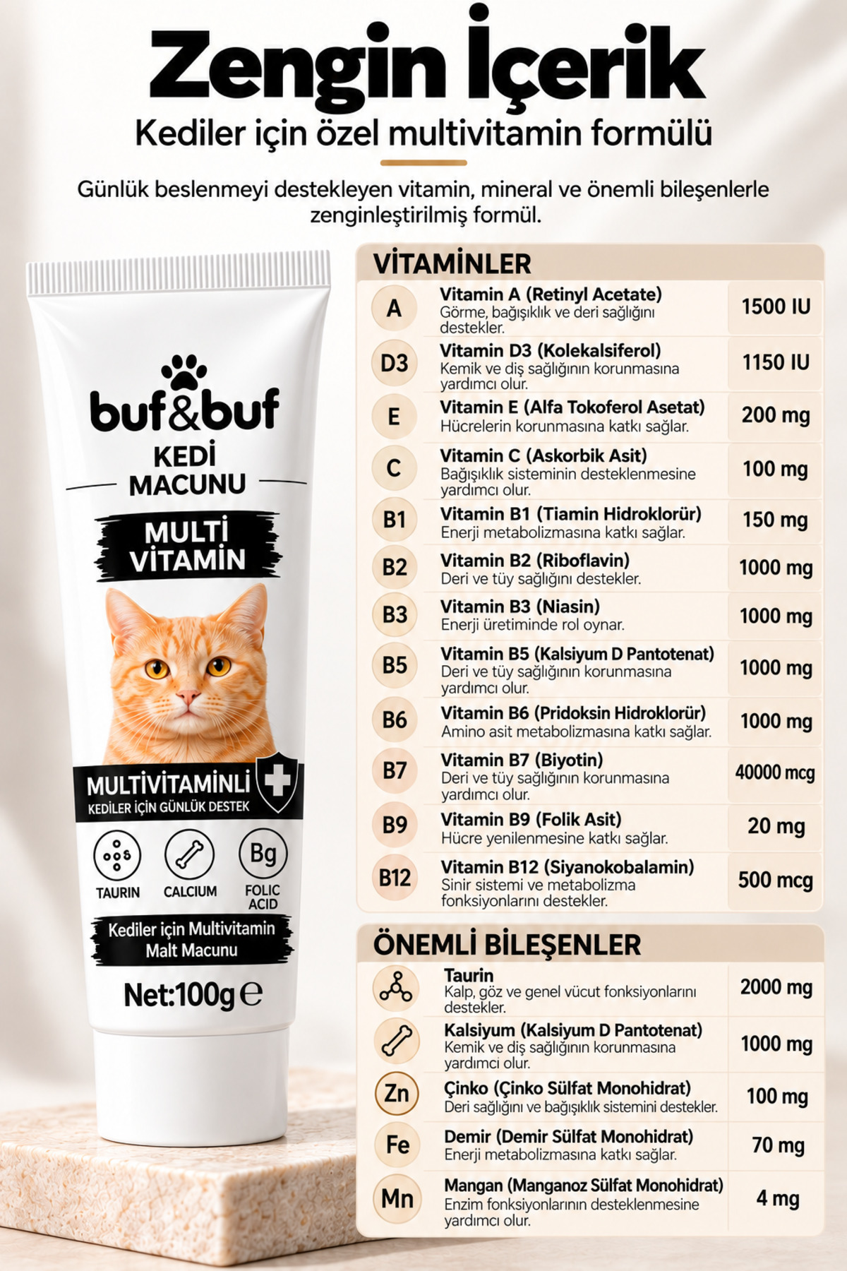 خمیر مالت مولتی‌ویتامین گربه بوف‌اند‌بوف Buf & Buf، بسته ۳ عددی