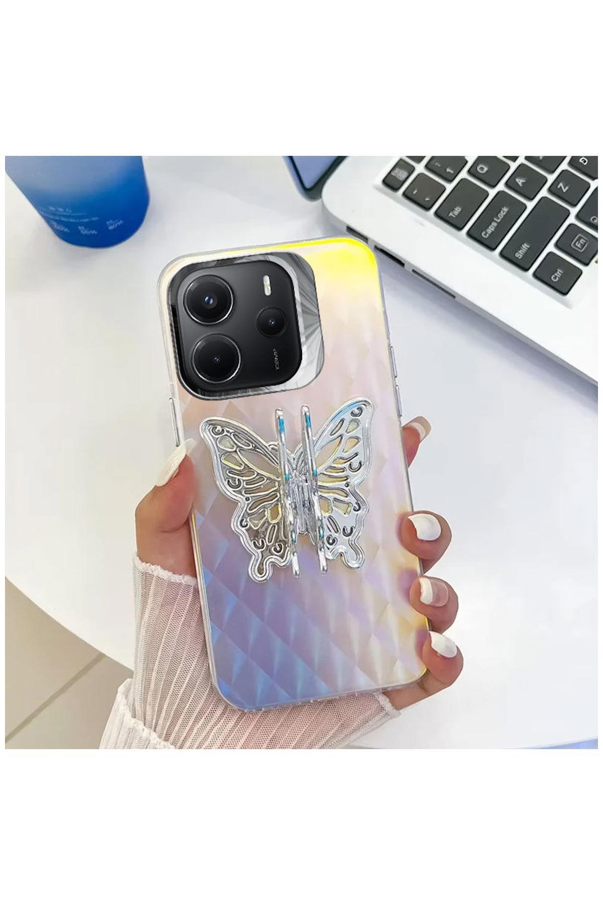 کاور و قاب محافظ شیائومی REDMI NOTE 14 5G سازگار با سیلیکونی ZEBANA BUTTERFLY STAND PATTERN 2 اورجینال Zebana