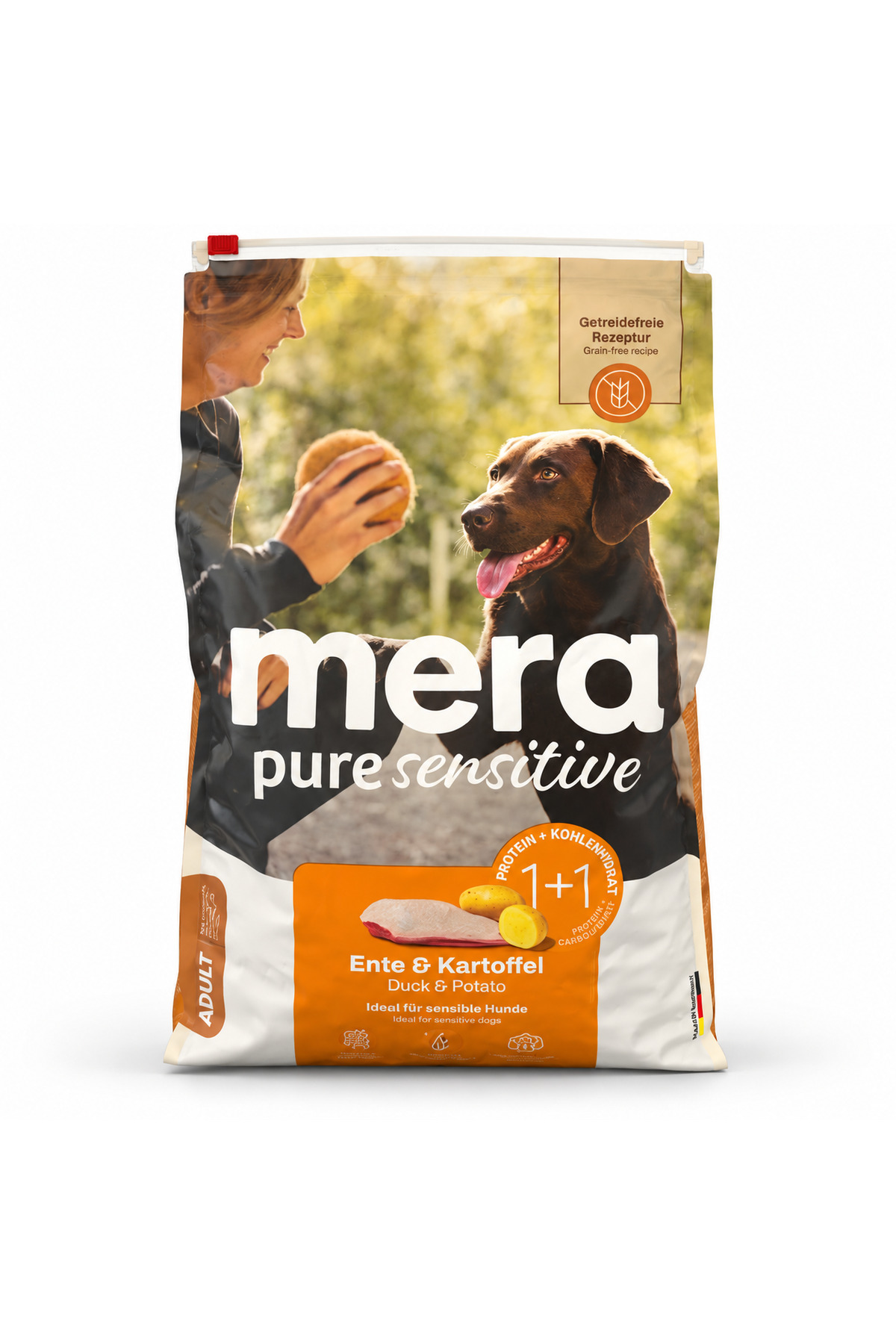 غذای خشک سگ مرا Mera Pure Sensitive Adult با اردک و سیب‌زمینی، بدون غلات، ۴ کیلوگرم