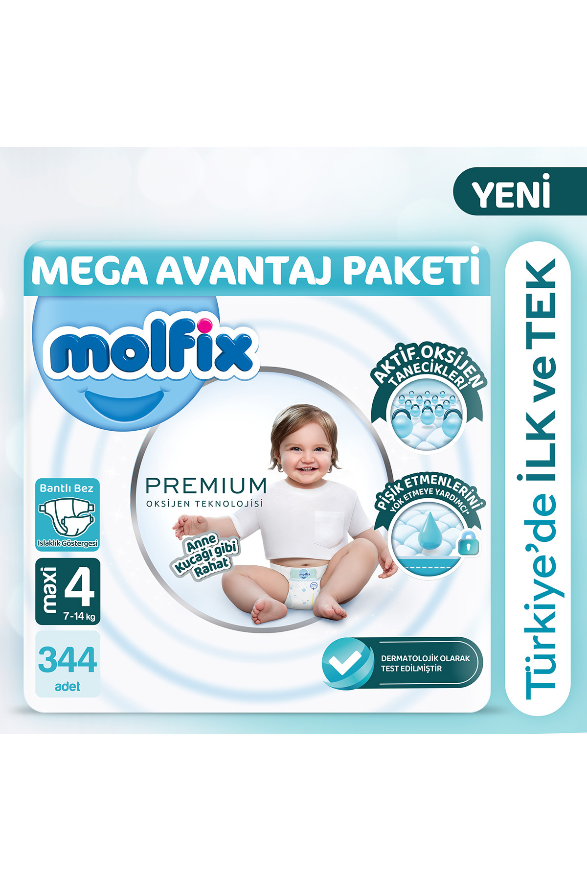 پوشک بچه پکیج مگا مزیت پرمیوم 4 سایز 344 عدد اورجینال Molfix