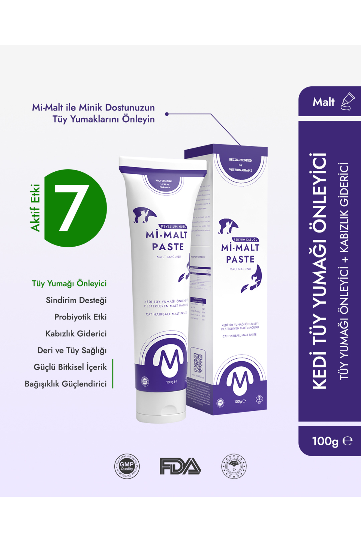 خمیر مالت گربه برای پیشگیری از گلوله مویی ۱۰۰ گرم، مینیکلیسی Miniklisi Mi-Malt Paste