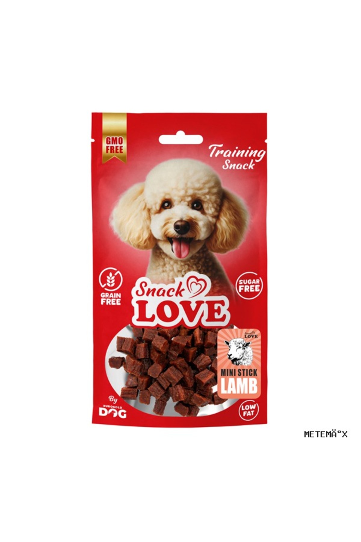 تشویقی سگ یورو داگ Eurodog METEMIX Snack Love، بره و ماهی کاد، مکعب ۱۰ میلی‌متری، ۷۰ گرم