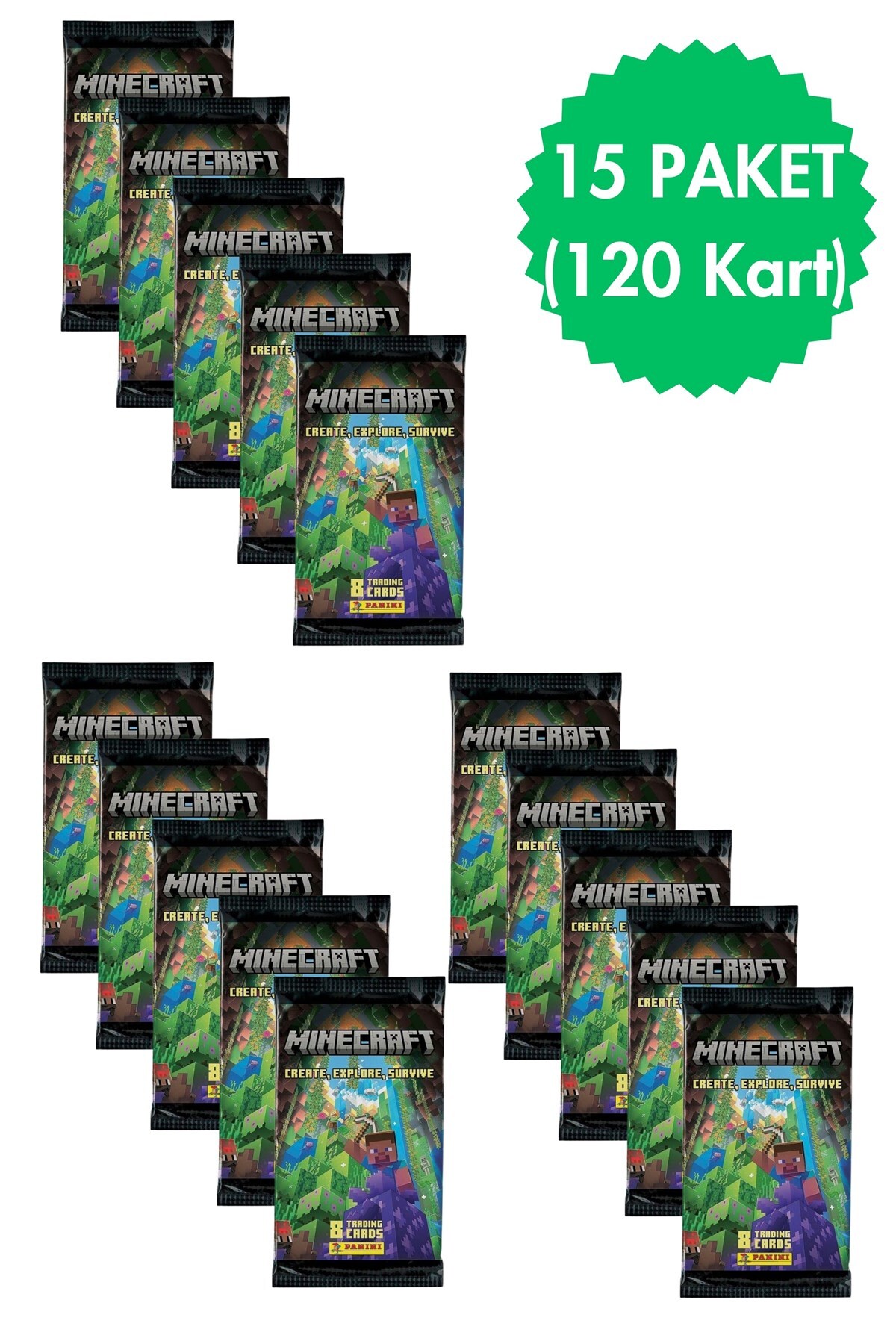 اسباب بازی های آموزشی کارت معاملاتی مجموعه MINECRAFT دارای مجوز PANINI 8 X 15 Toyika