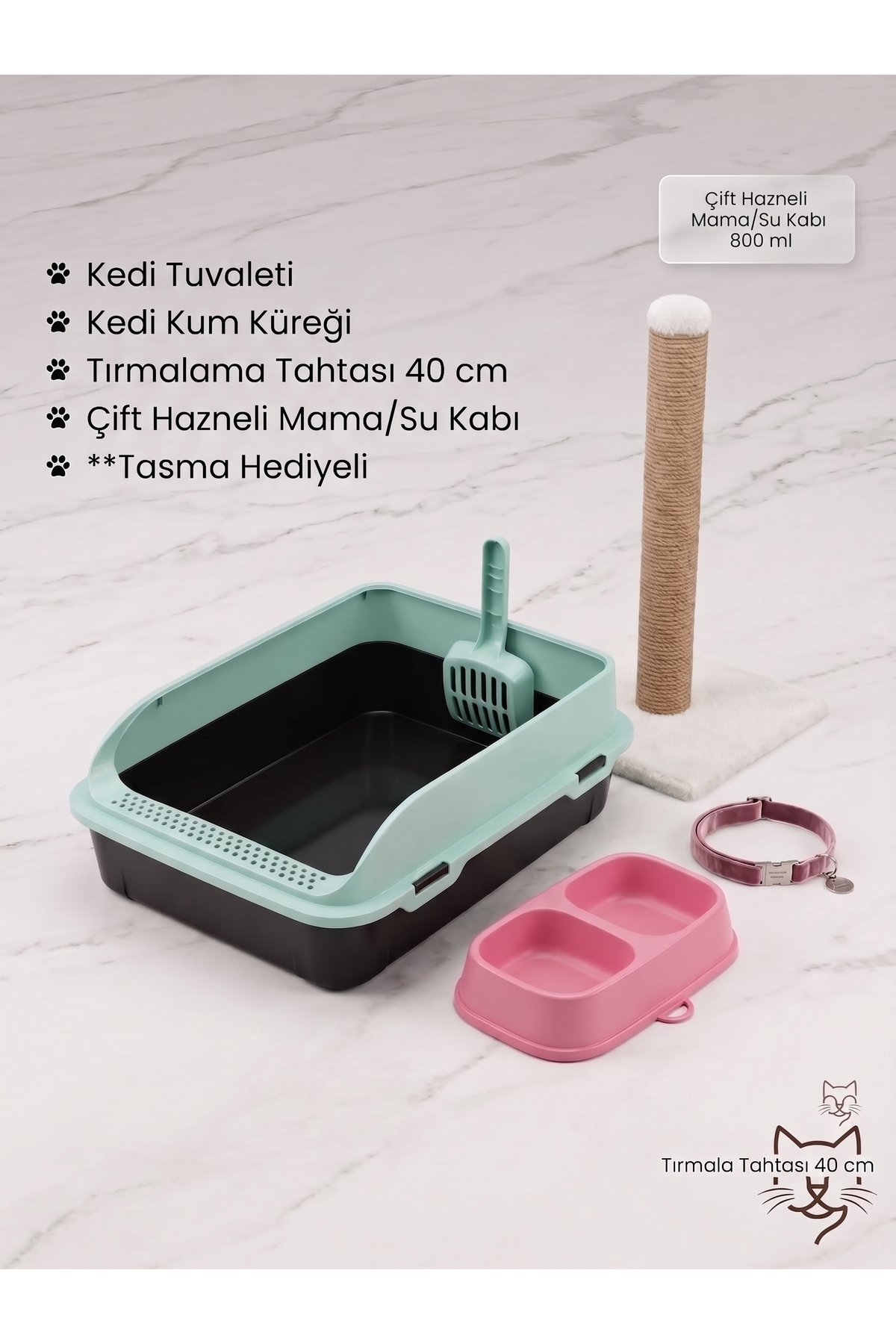 ست ۵ پارچه گربه میوراپت miyorapet مدل 5045، فیروزه‌ای