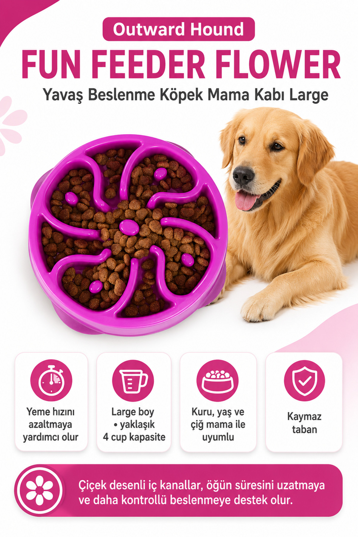 ظرف غذای آهسته‌خور سگ اوت‌وارد هاوند Outward Hound Fun Feeder Flower، سایز Large، بنفش