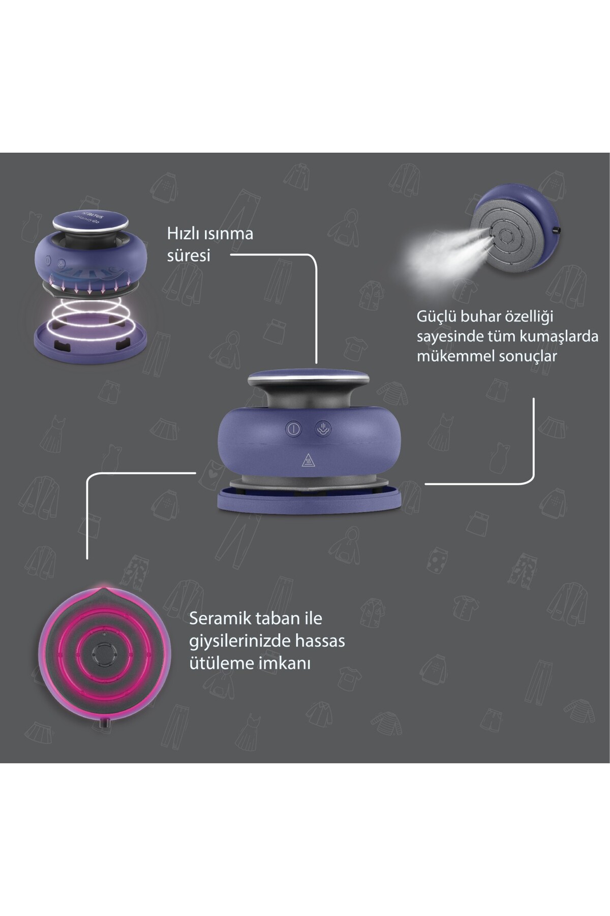 اتو بخار HANDYGO 2 IN 1 و رفع چین چروک مسافرتی آبی دریایی اورجینال Altus