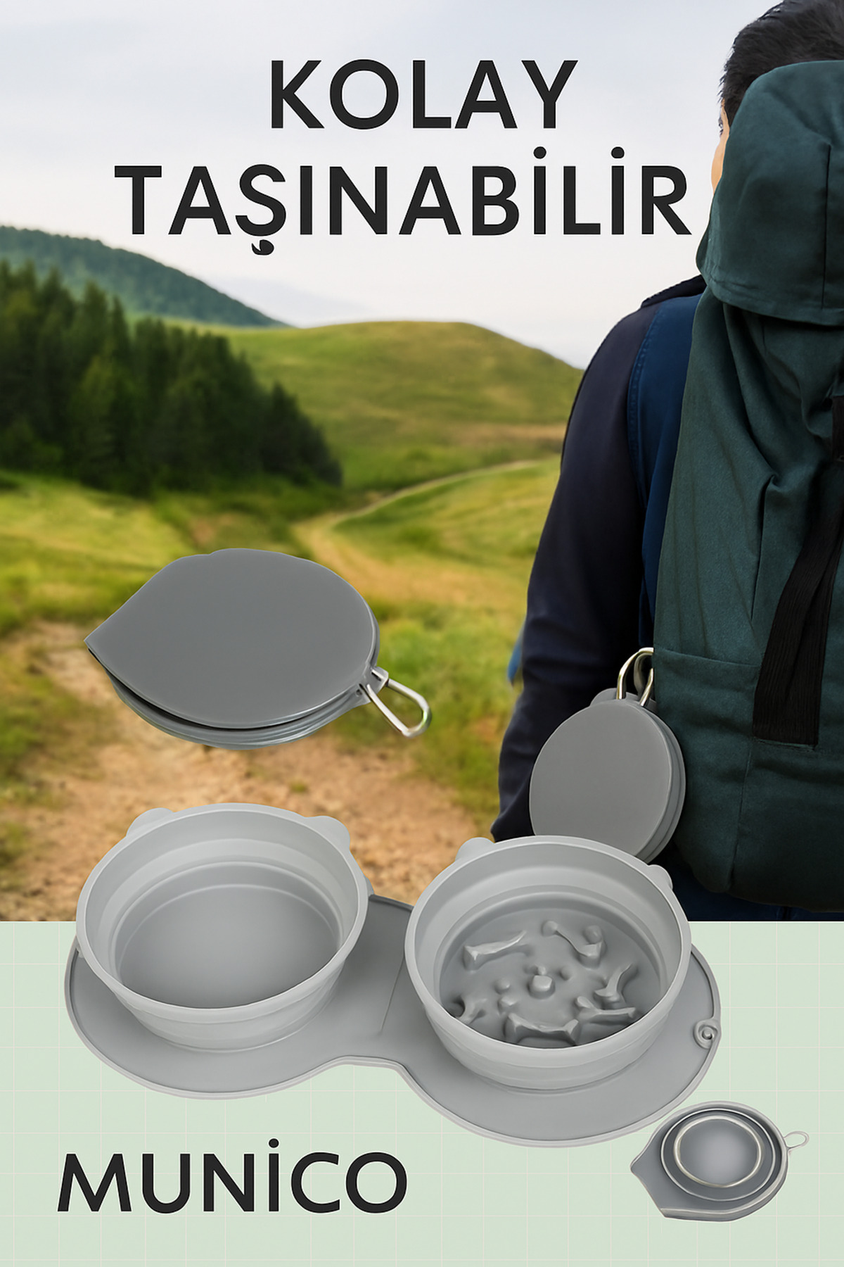 ظرف غذای تاشو سیلیکونی سگ و گربه مونیکو Munico مدل TAH292D