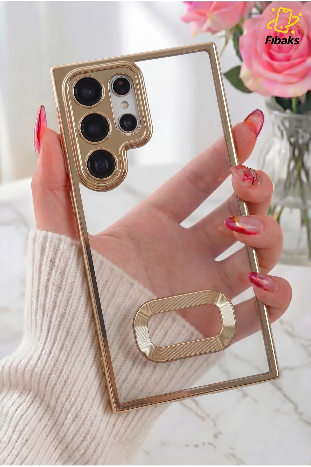 کاور و قاب محافظ لنز دوربین SAMSUNG GALAXY S24 ULTRA CASE لوگو شفاف رنگارنگ با نمایش براق فیبکس Fibaks
