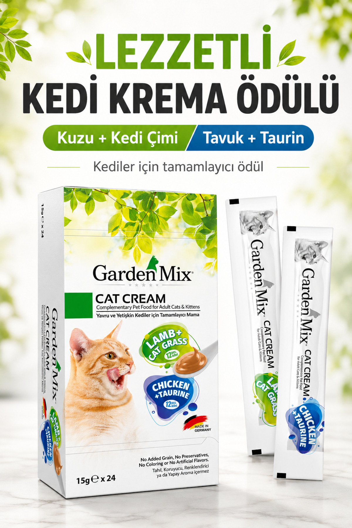 تشویقی کرمی گربه گاردن‌میکس Gardenmix XXL با طعم مرغ و بره، ۱۵ گرم × ۲۴ عدد