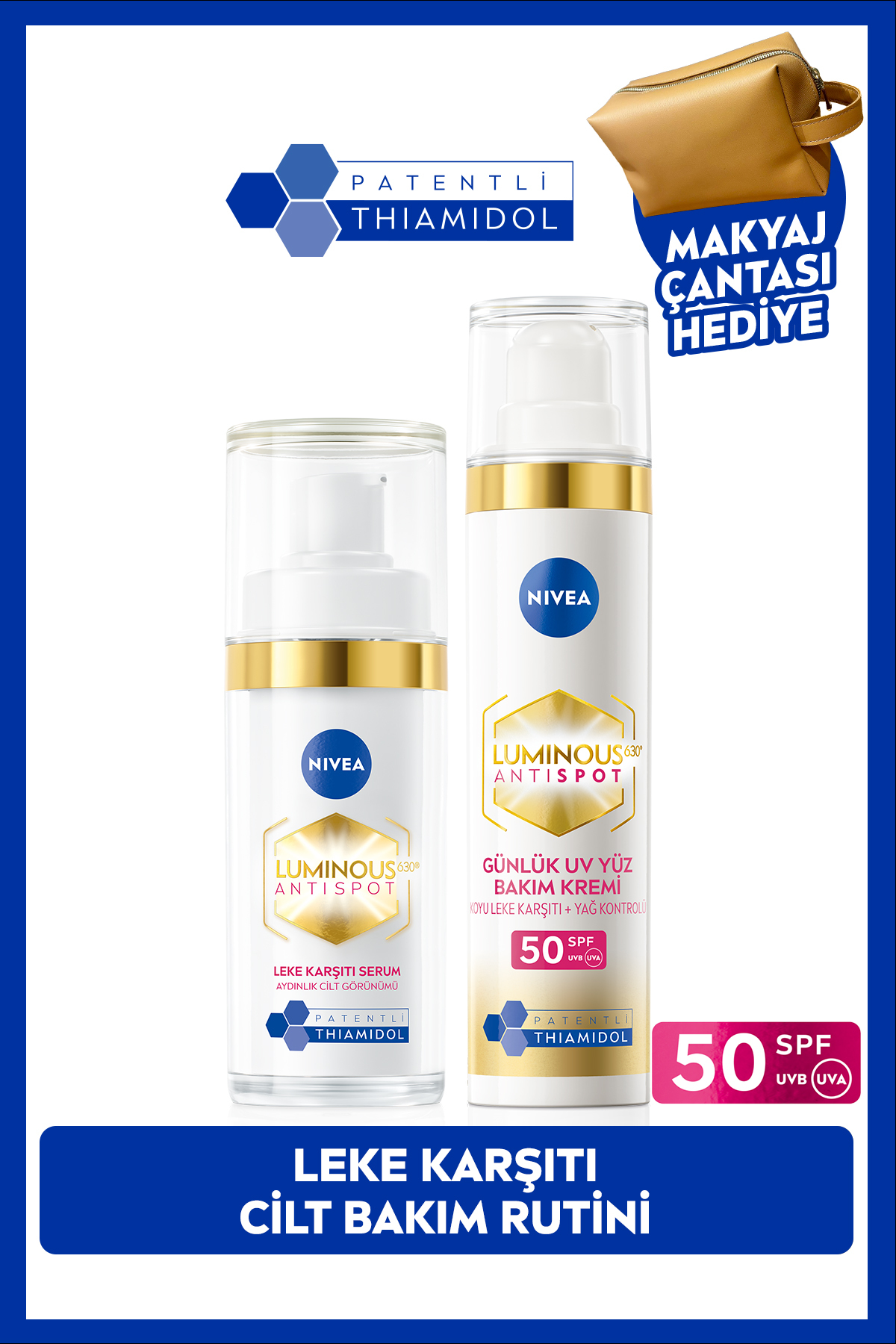 NIVEA ضد لک روزانه کرم صورت Luminous630 با SPF50+ و سرم ضد لک Luminous630 30 میلی لیتری همراه با کیف هدیه