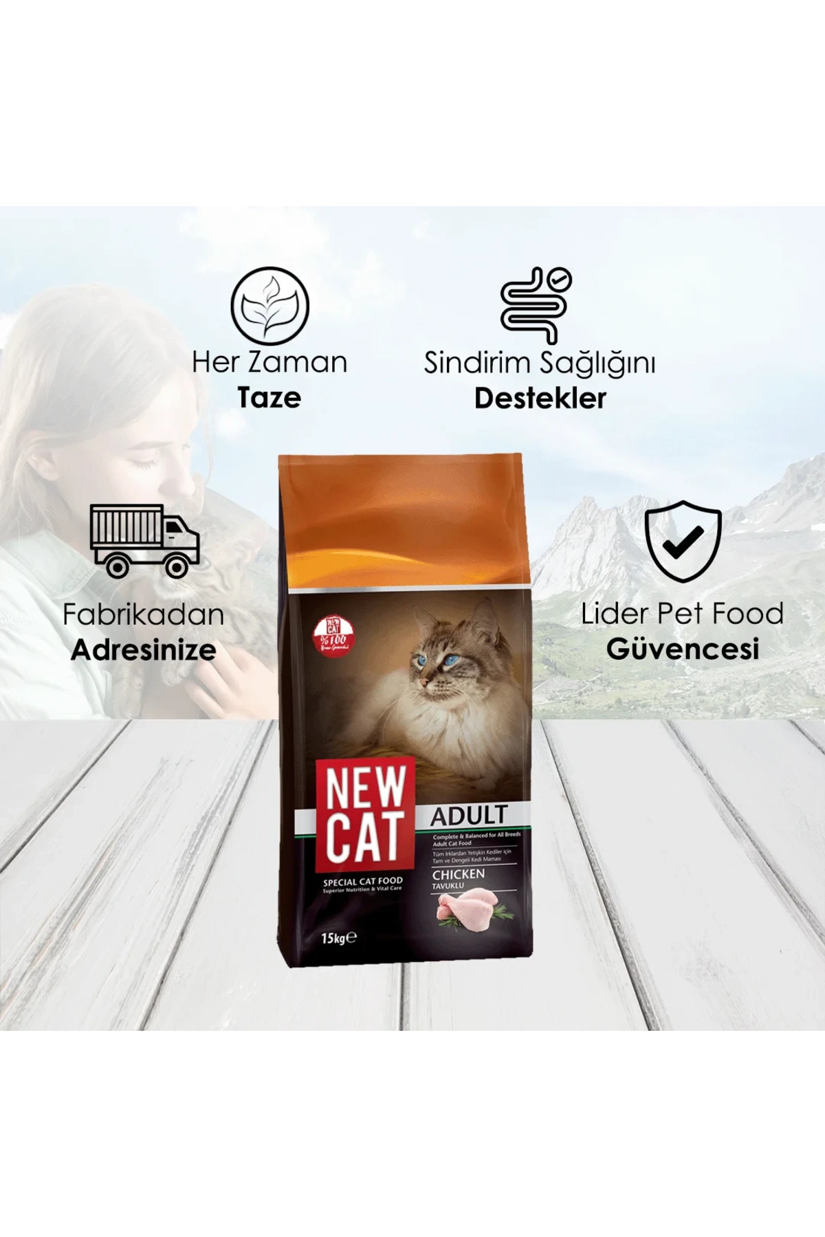 غذای خشک گربه بزرگسال با طعم مرغ، ۱۵ کیلوگرم | نیوکت New Cat