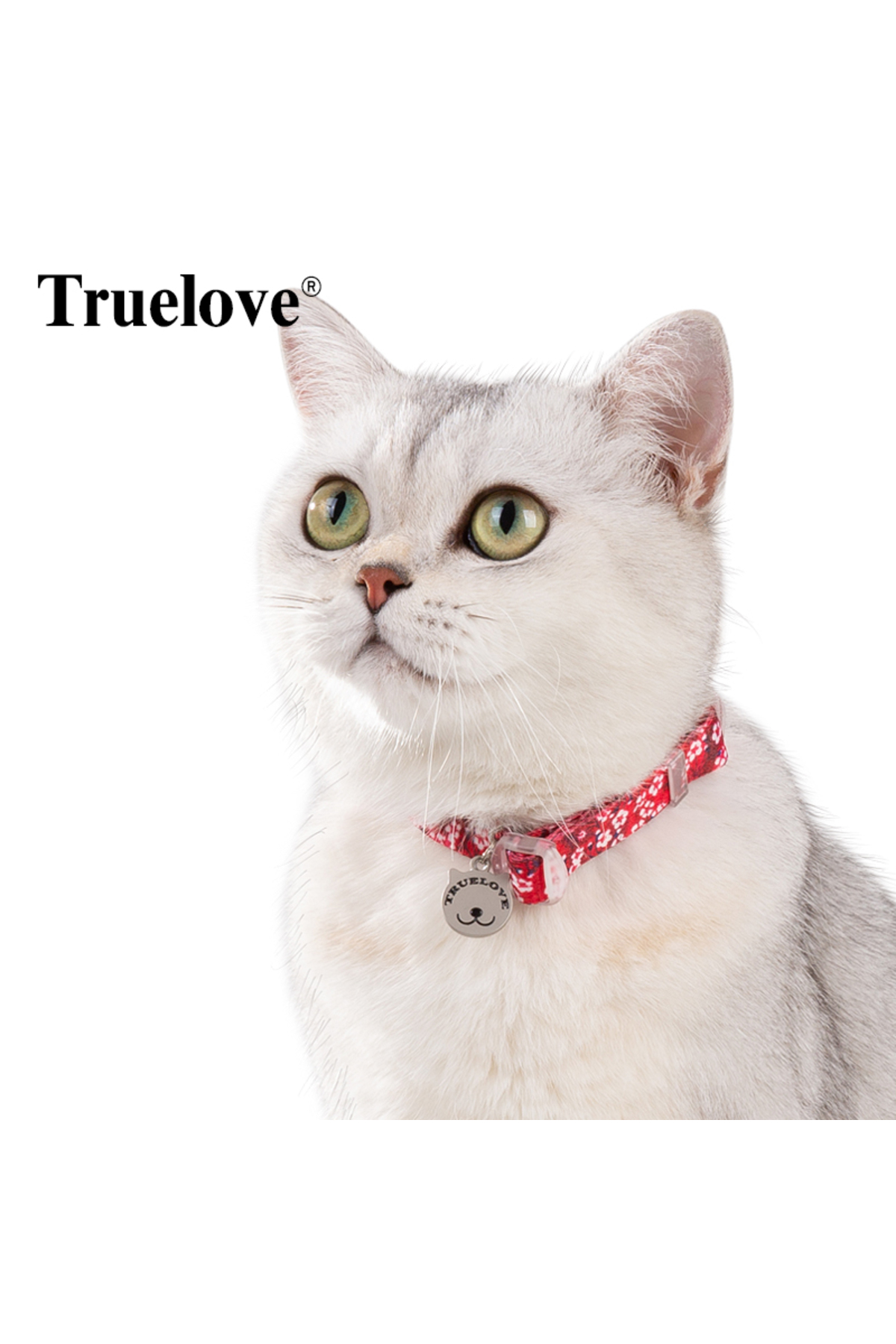 قلاده گردنی گربه زنگوله‌دار گل‌دار آبی ترو لاو True Love مدل MKEBT-004