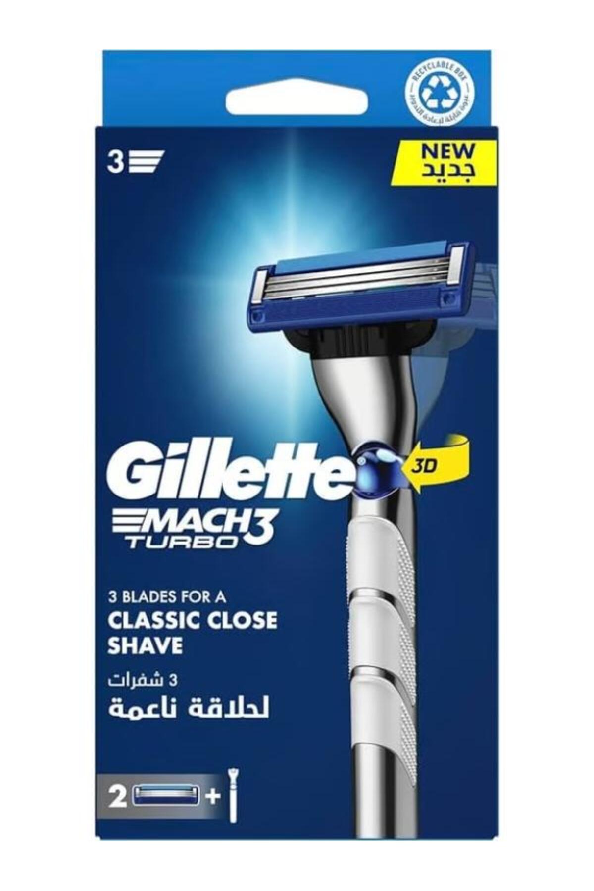 تیغ اصلاح مردانه مدل Mach3 Turbo 3D با 2 عدد یدک ژیلت Gillette