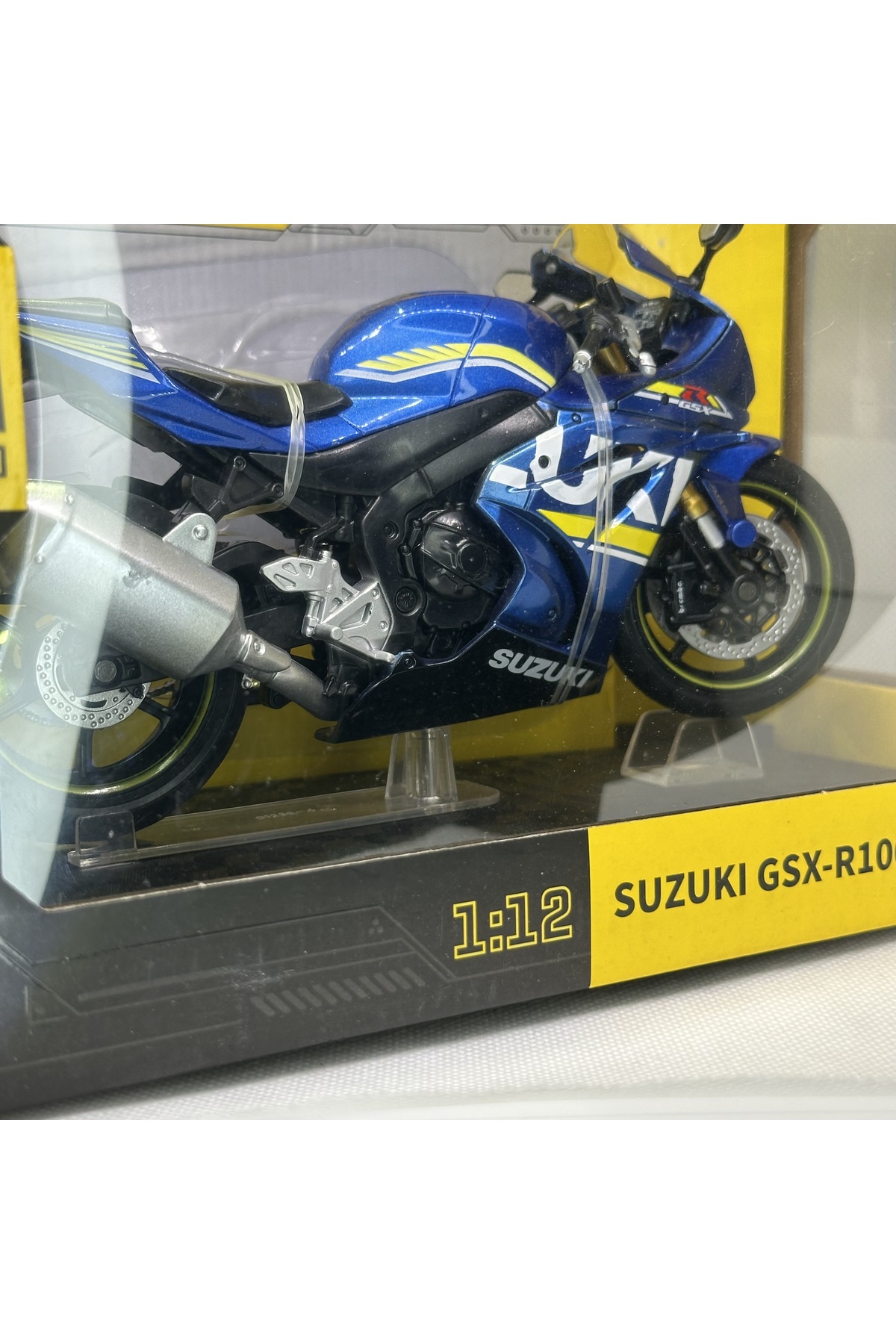 مدل خودرو سوزوکی GSX R1000 آبی تیره 1:12 17 موتورسیکلت پایه فلزی دیکست – دارای مجوز اورجینال MotoGarage