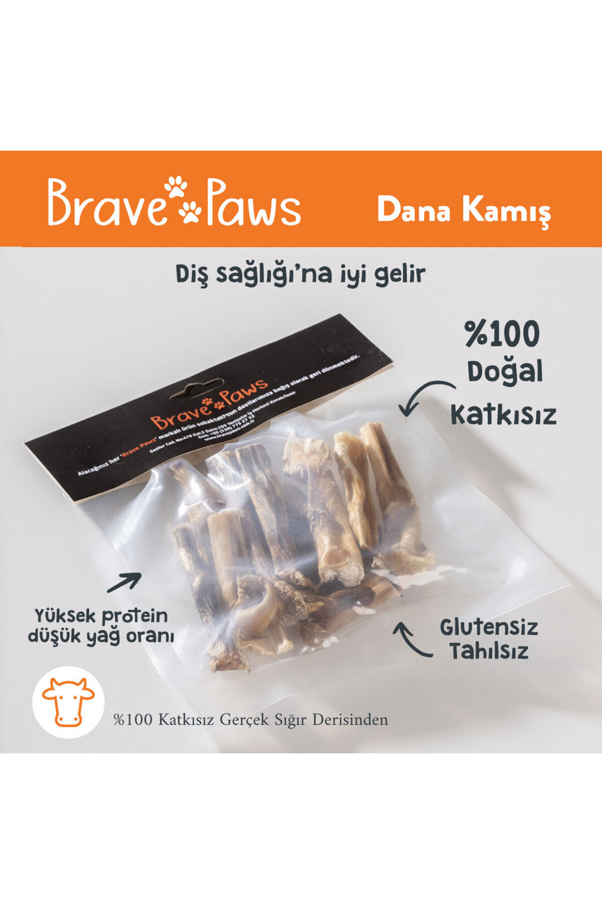 تشویقی جویدنی سگ بریو پاز BRAVE PAWS، چوب خشک‌شده طبیعی با طعم گوشت گاو، ۱۰۰ گرم