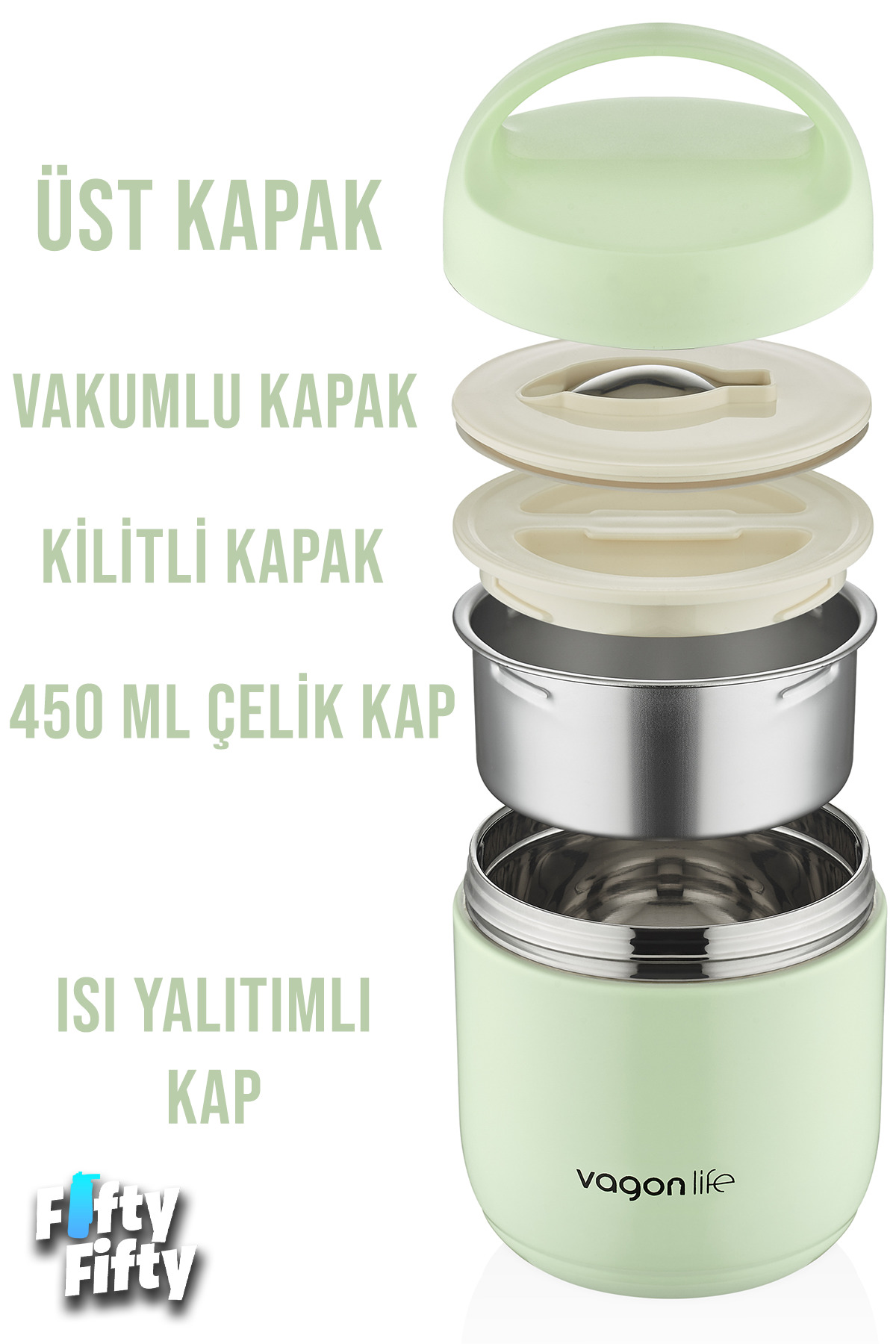 فلاسک قمقمه غذای فولادی با ظرف عایق حرارتی 1.2 لیتری جاروبرقی ضد نشتی دسته حمل 10104 اورجینال Vagonlife
