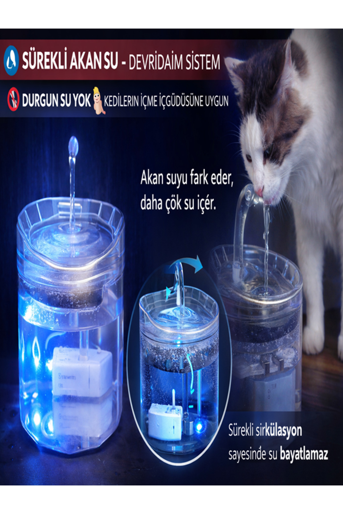 آبخوری اتوماتیک گربه رنتیک Renetic با جریان پیوسته و چراغ LED
