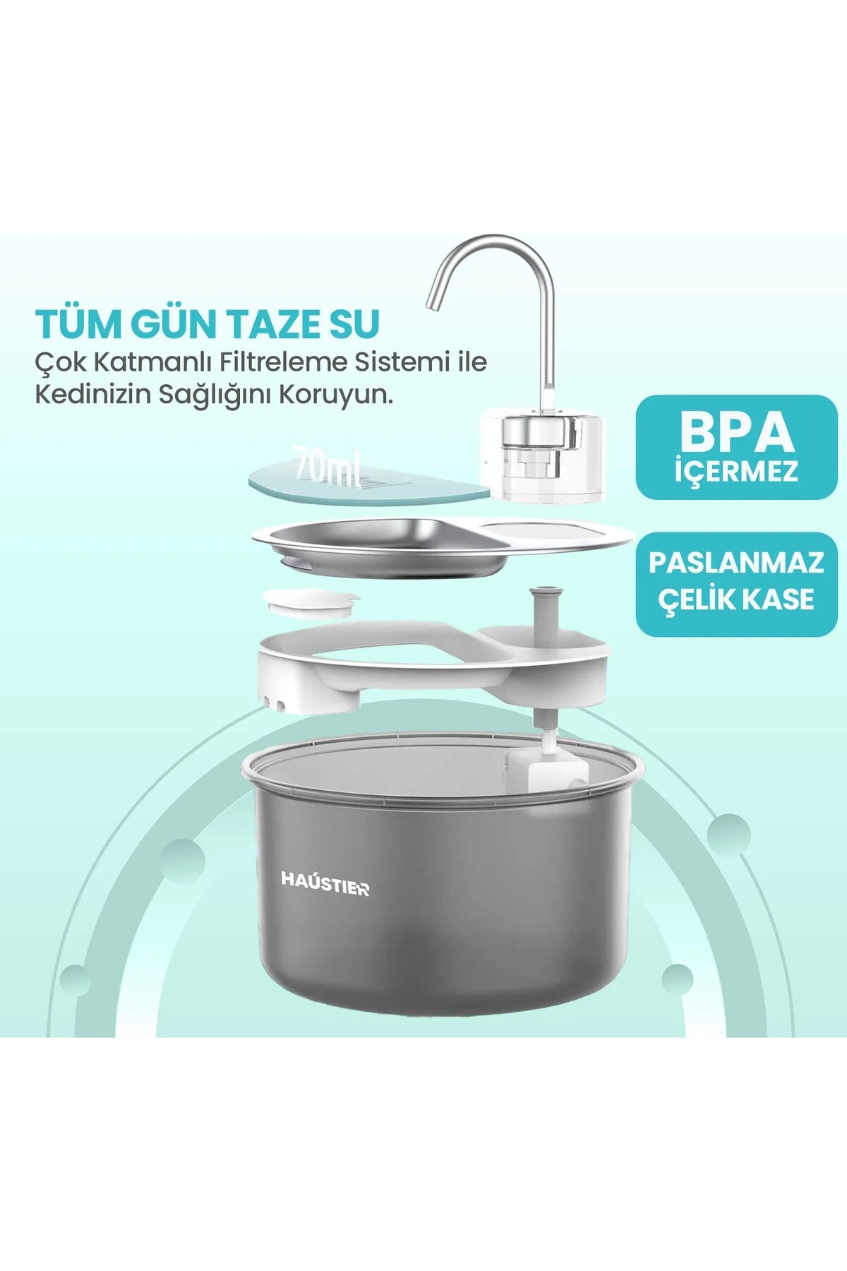 ست توالت خودکار هوشمند دوربین‌دار و ظرف غذای گربه هاوستایر Haustier، CB002، QQ003، WF009LS، مدل HST-SET98
