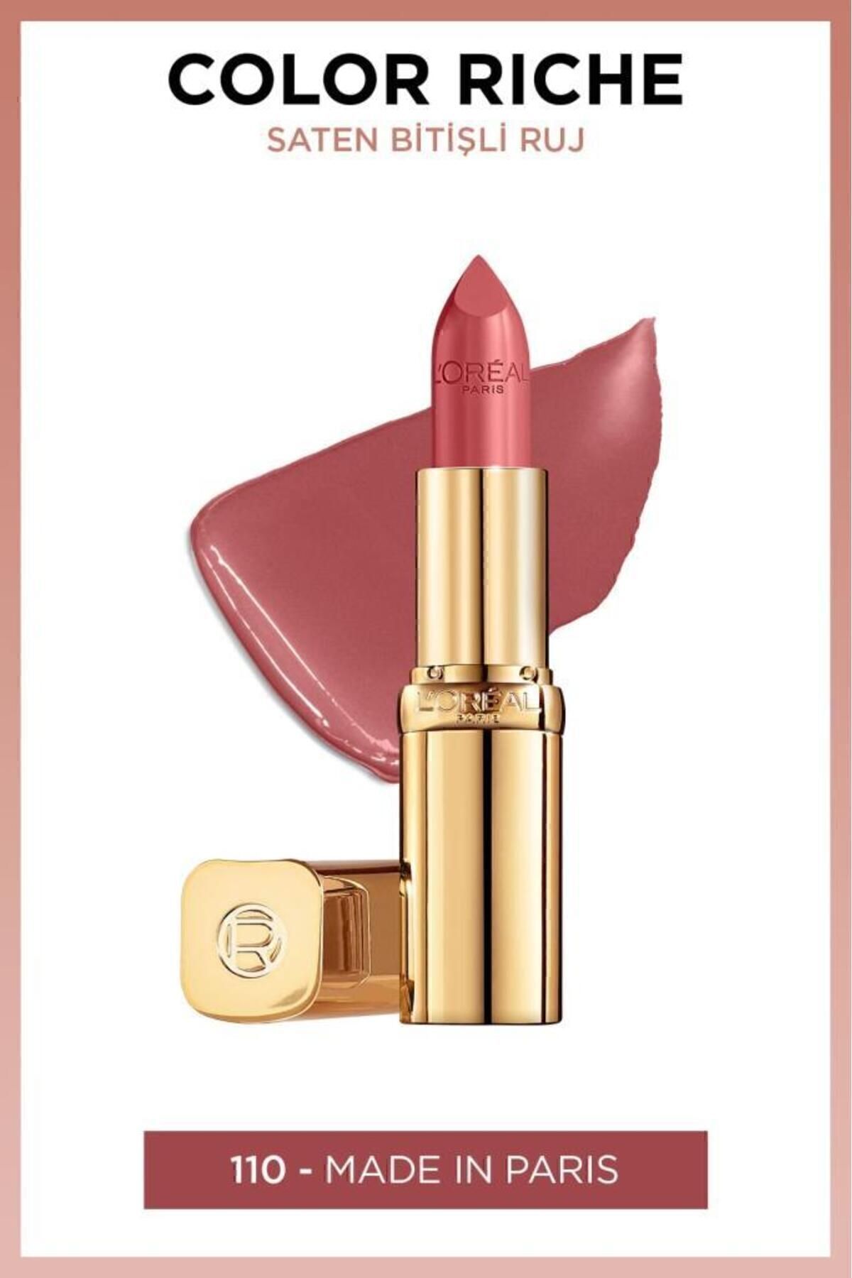 رژ لب Color Riche پوشش ساتنی شماره 110 رنگ صورتی گوشتی لورآل پاریس L'Oreal Paris