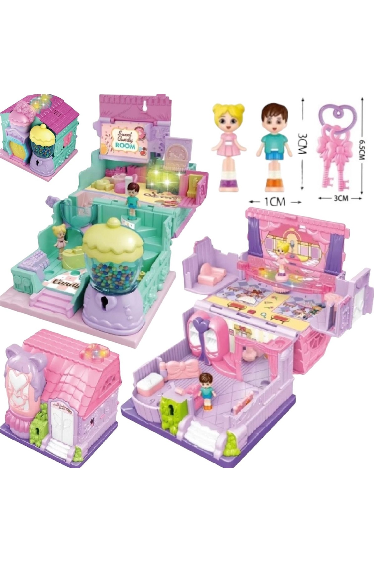 عروسک های اسباب بازی و لوازم جانبی ست 93305 TOY MIN HOUSE SERIES با موسیقی چراغ تاشو محصول یک تکه است BYCEGU