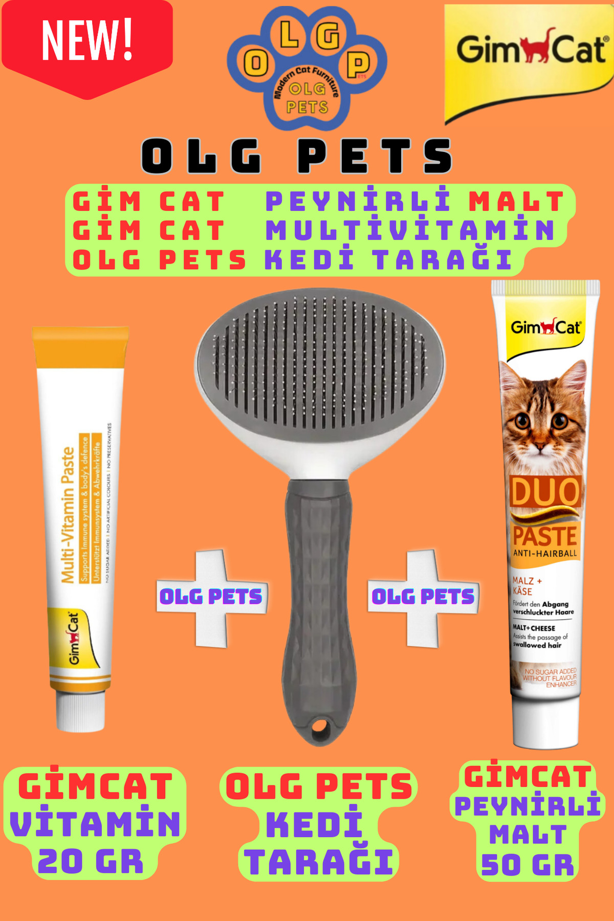 بسته خمیر مالت، ویتامین و شانه گربه گیم‌کت Gimcat و OLG Pets