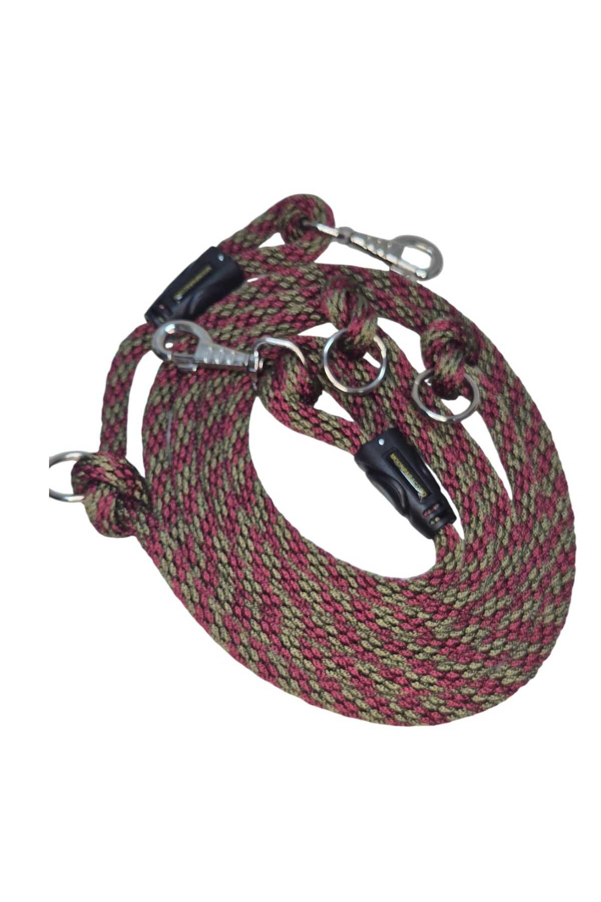 بند قلاده سگ دست‌آزاد مون‌پاراکورد moonparacord مدل mnp-705، بافته‌شده از فولاد، ۲۶۵ سانتی‌متر، خاکی و زرشکی