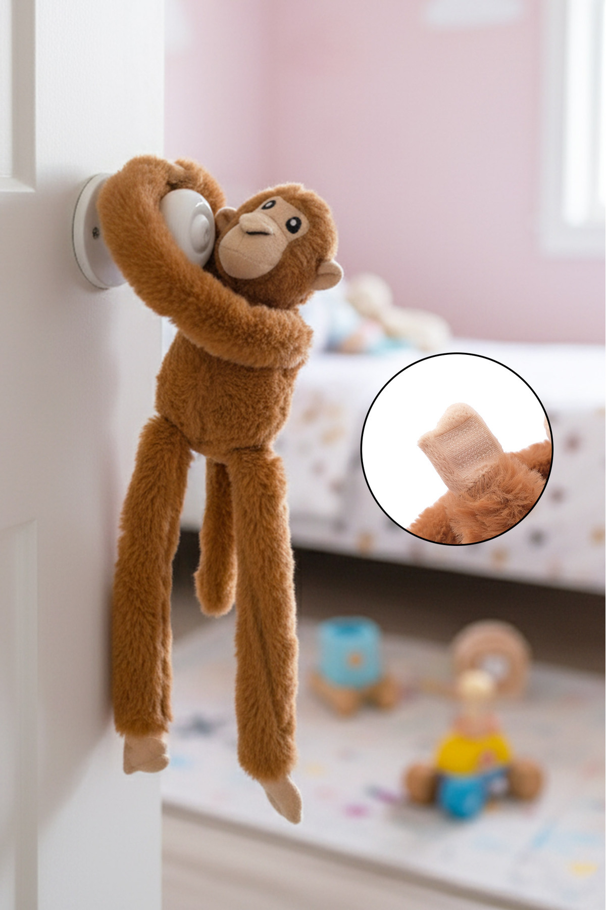 اسباب بازی های پشمی گیفت دست چسب دار میمون تزئین اتاق کودکان همبازی خواب ROZİTOYS