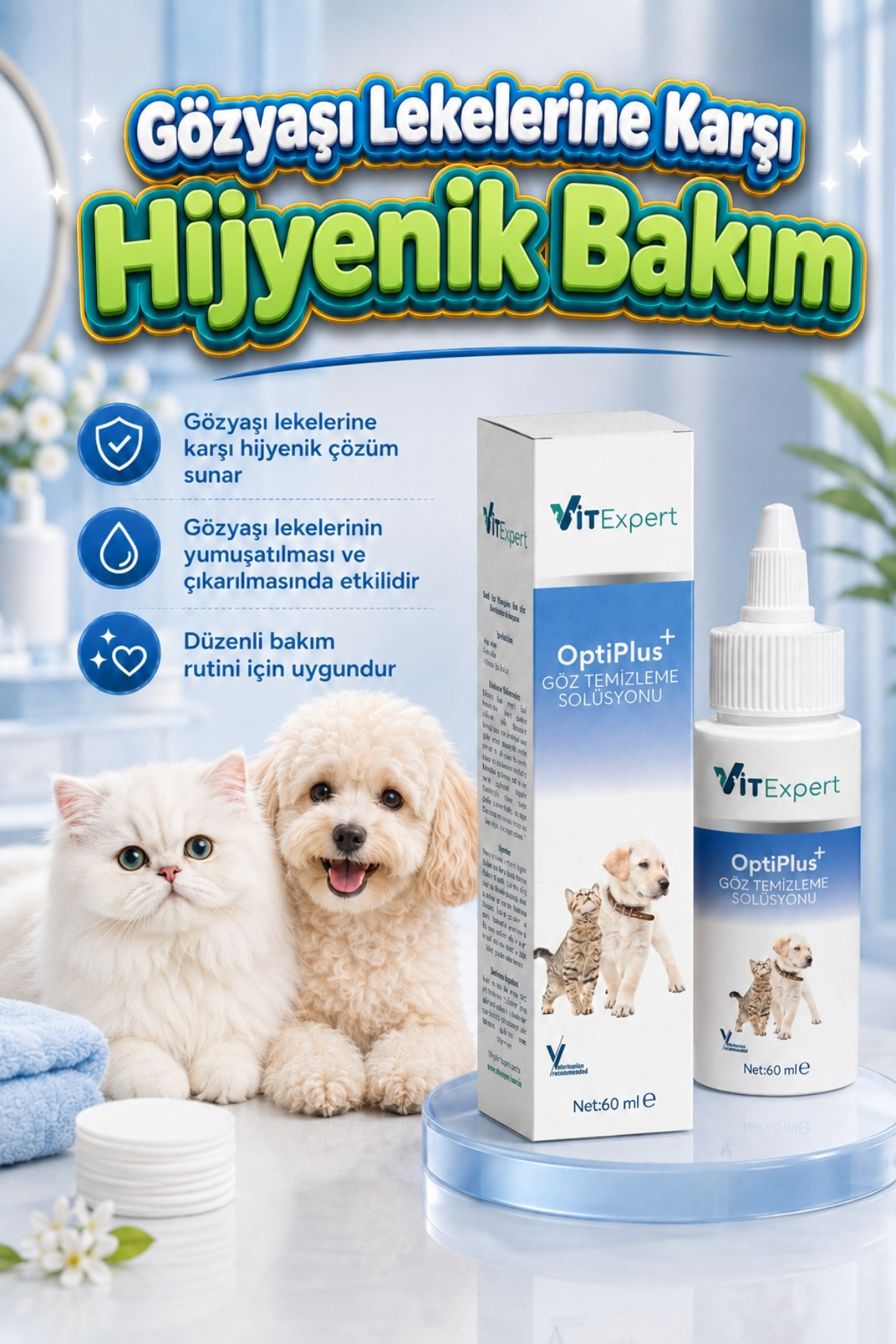 محلول پاک‌کننده چشم گربه و سگ ویت‌اکسپرت Vitexpert OptiPlus