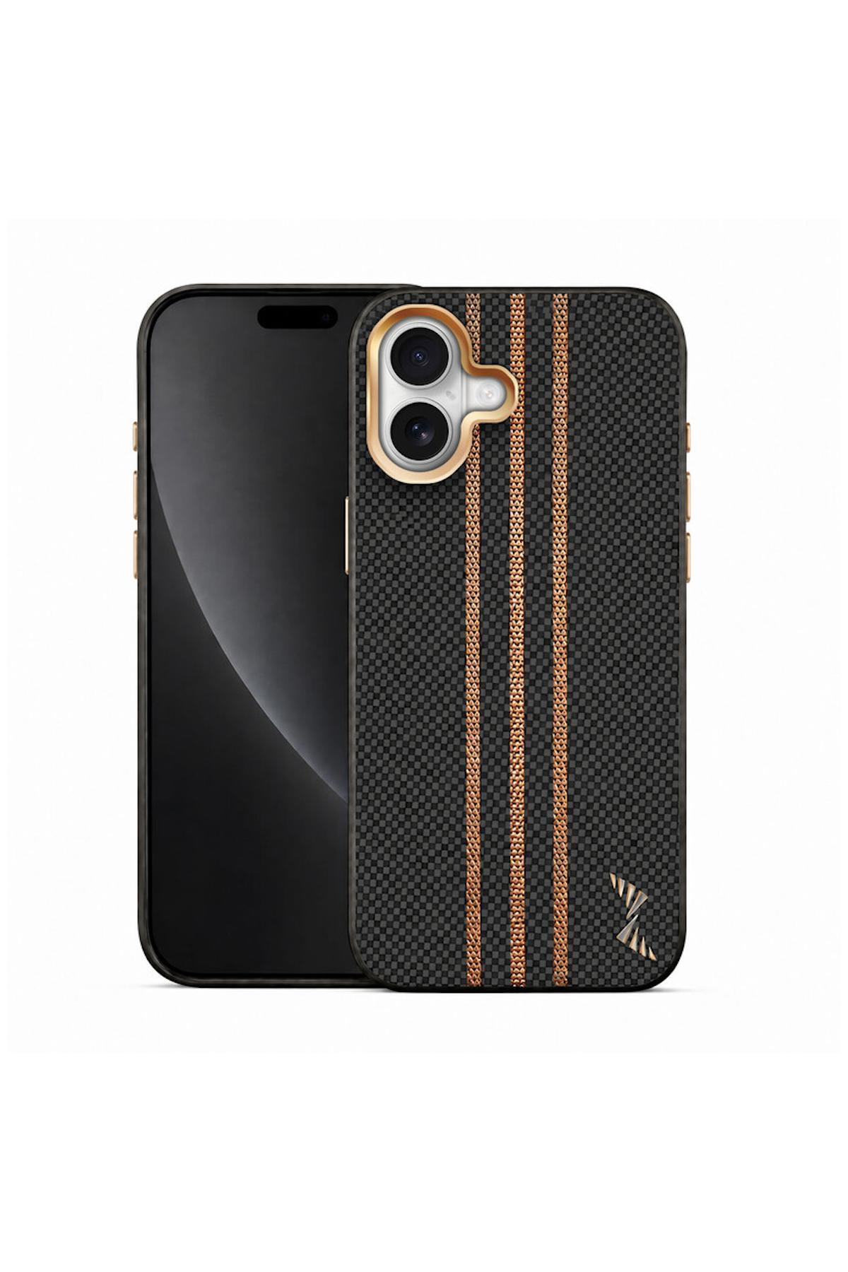 کاور و قاب سازگار APPLE IPHONE 16 GOLDRIX CARBON FIBER M SAFE CASE مشکی اورجینال Zebana