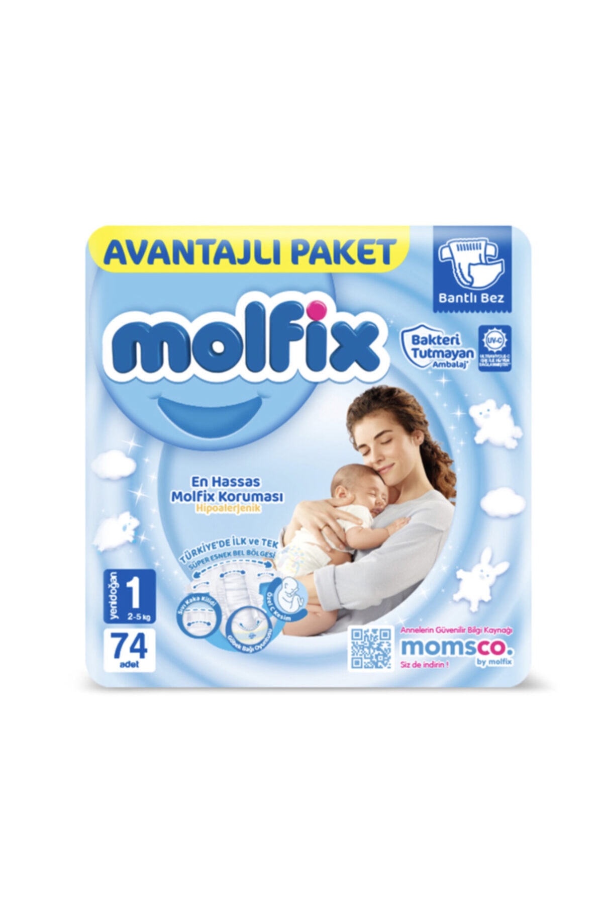 پوشک بچه پکیج مزیت نوزاد شماره 1 74 عدد اورجینال Molfix